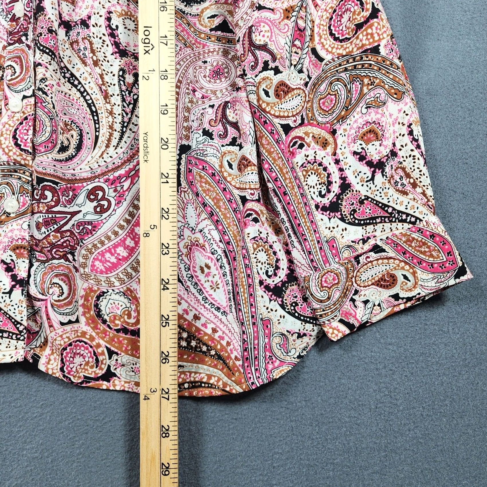 Talbots Talbots Womens Top Large Petite Pink Paisley Lightweight Button Up Office Artsy Blouse Long Sleeve Button Collar Petites Women Size L / US 10 / IT 46 - 5 Thumbnail