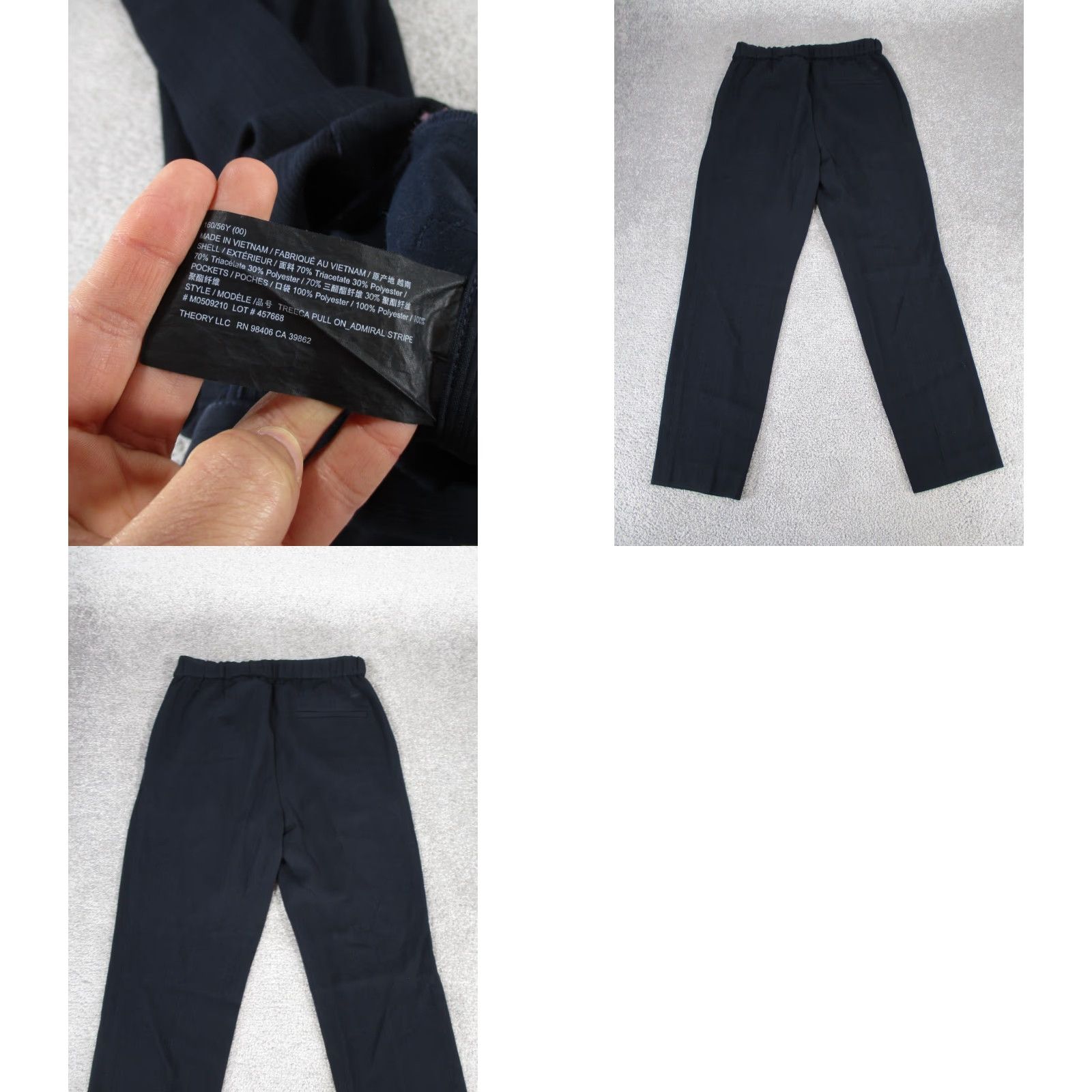 Theory Theory Pants Womens Pull On Dress Pants 00 Blue Crepe Navy Admi ral Stripe Polyester Blend Tapered Regular Womens Size 24" / US 00 / IT 34 - 8 Thumbnail