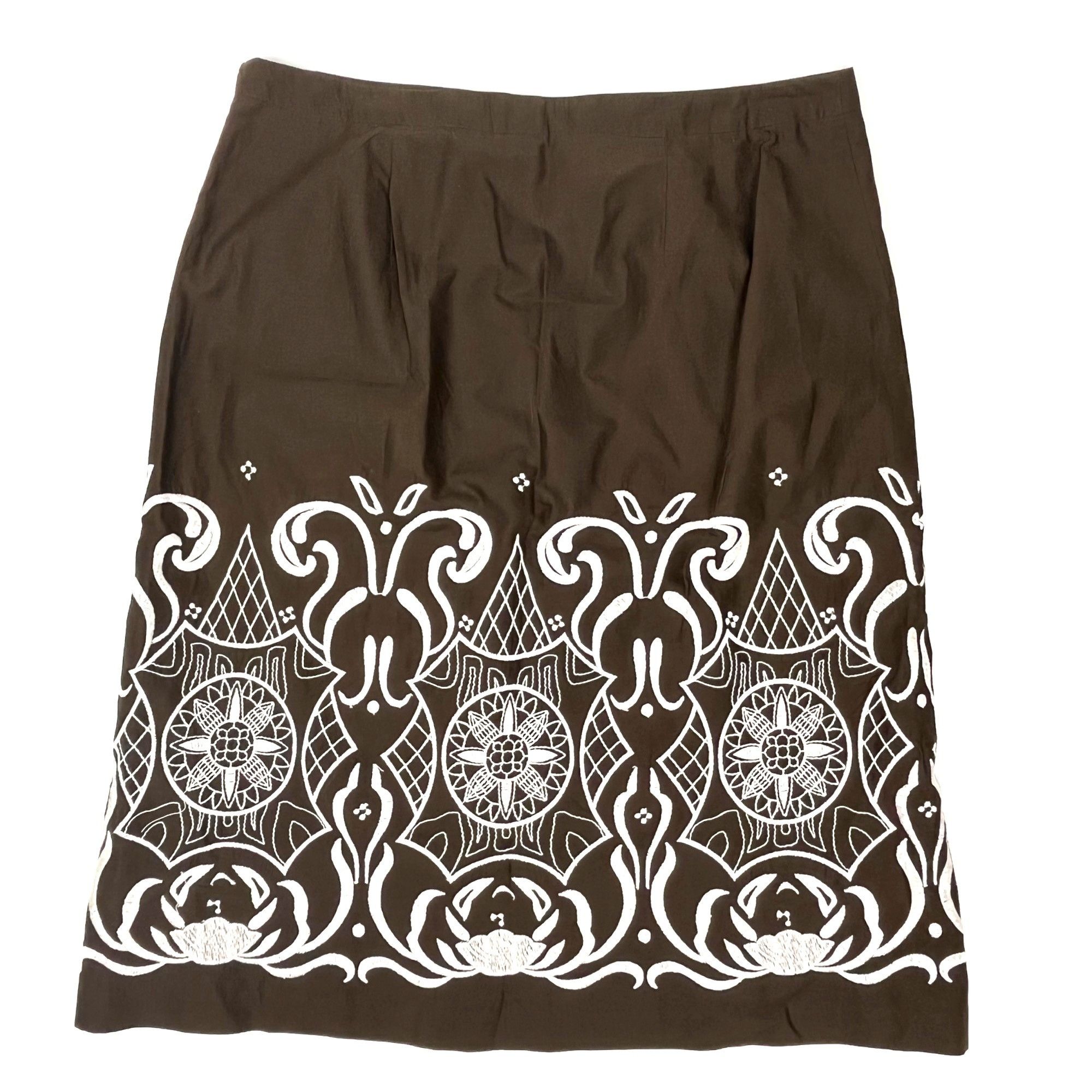 Loft LOFT Women's Embroidered A-Line Cotton Skirt Brown Size 10 Size 32" / US 10 / IT 46 - 4 Thumbnail