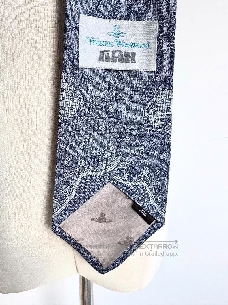Vivienne Westwood Vivienne Westwood Ice Blue Lace Printed Saturn Floral Tie Size ONE SIZE - 6 Thumbnail