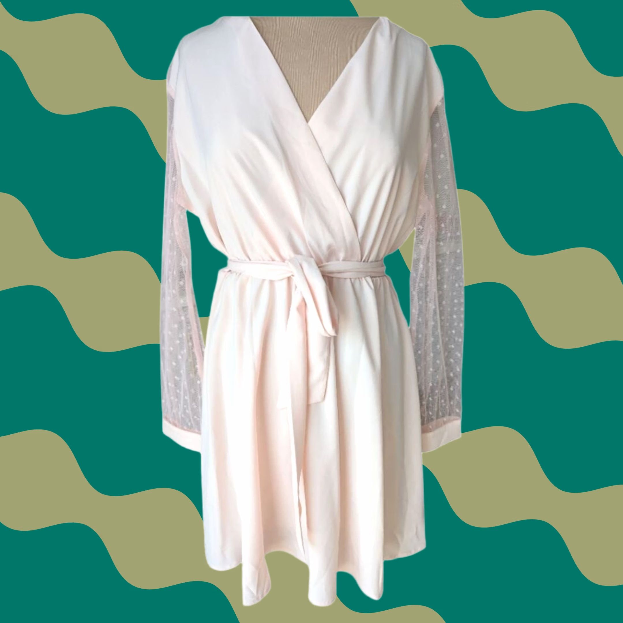 Pinko Pale Pastel Pink Wrap Dress Sheer Polka Dot Long Sleeve Women's Size Large EUC Size L / US 10 / IT 46 - 1 Thumbnail