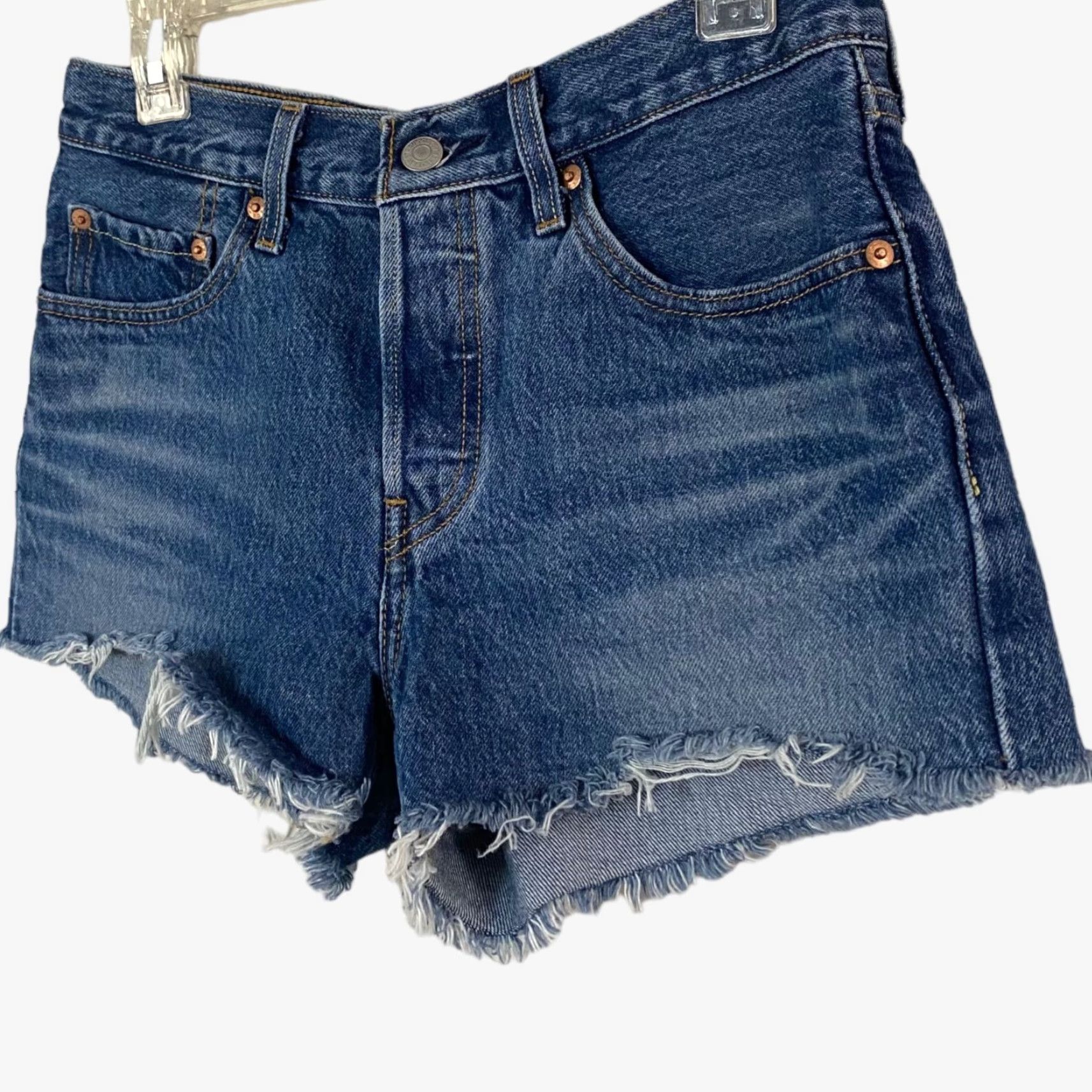 Levi's LEVIS Premium 501 Button Fly Cutoff Shorts Blue Denim Womens Size 27 Size 27" / US 4 / IT 40 - 4 Thumbnail