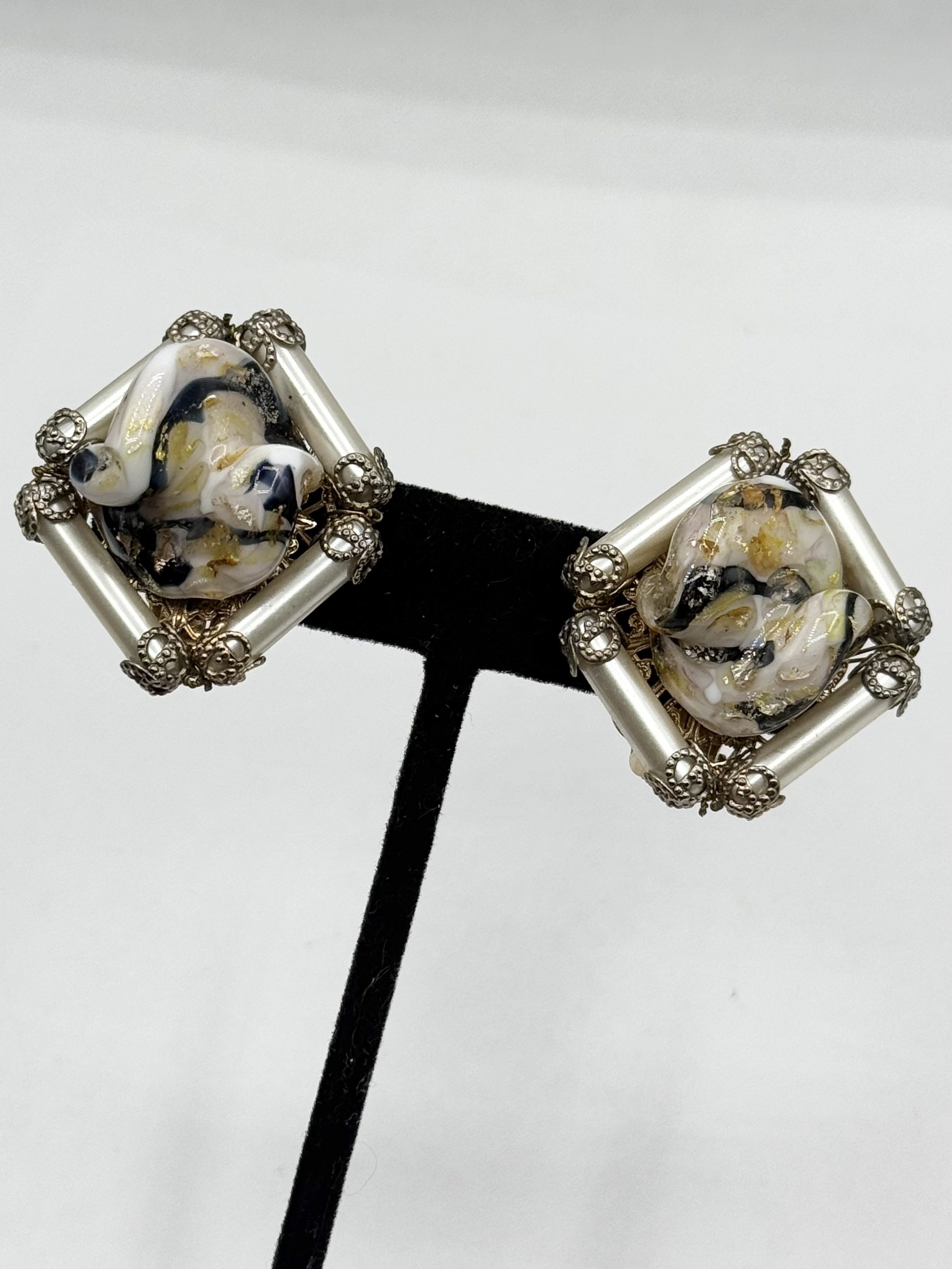 Vintage Vintage art glass filigree hand beaded earrings Size ONE SIZE - 2 Thumbnail