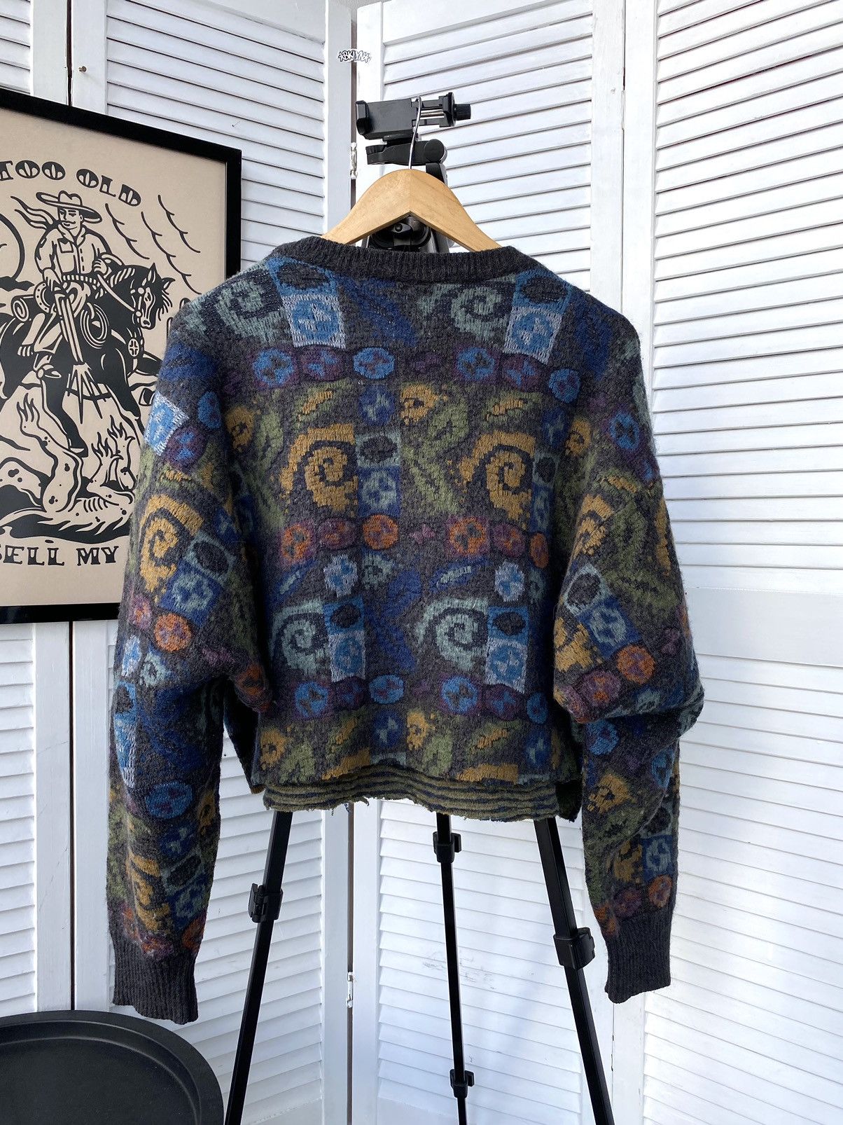 Japanese Brand × Vintage Vintage Abstract Cropped Wool Knit Sweater Baggy Size US L / EU 52-54 / 3 - 2 Thumbnail