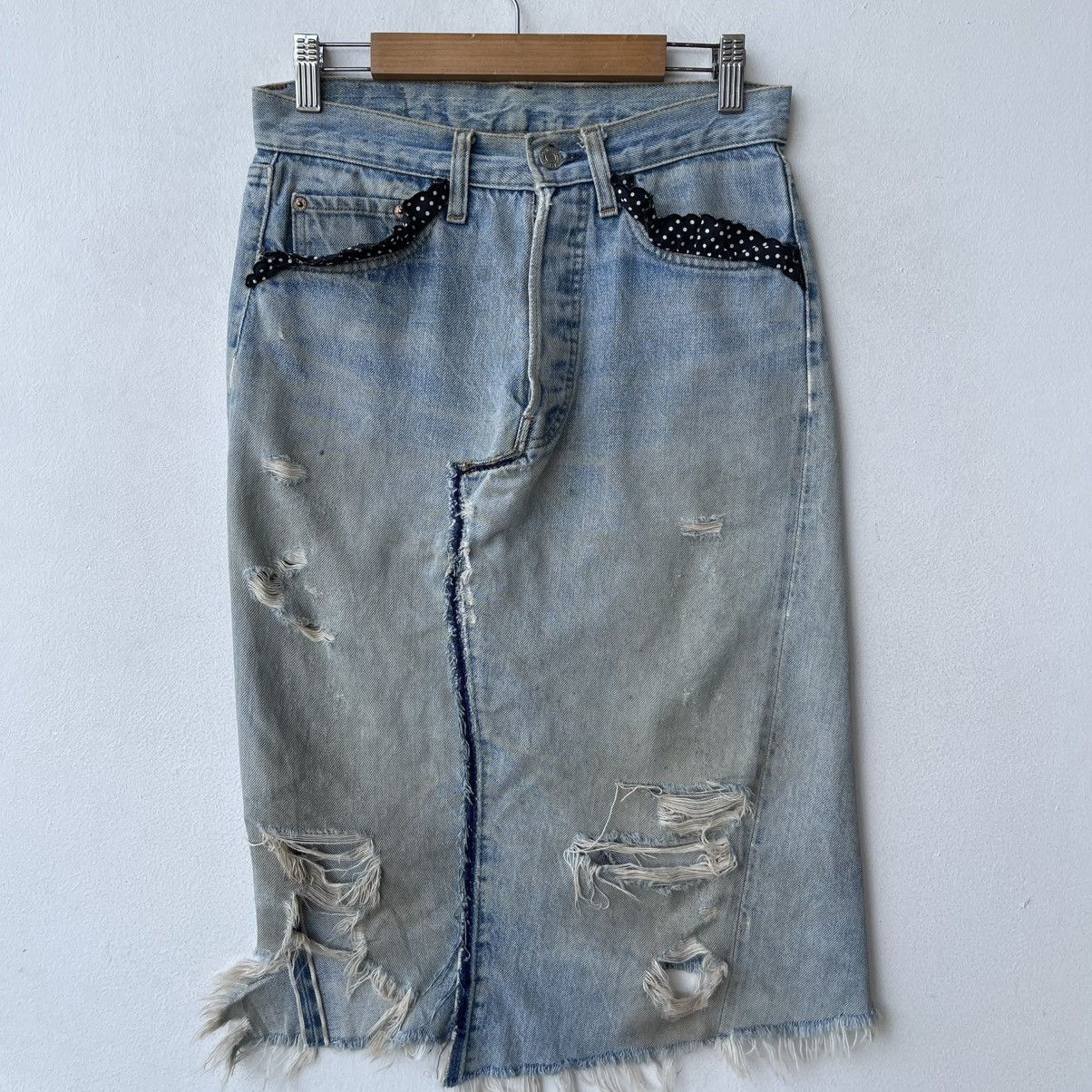 Levi's Thrashed 70s Levi’s 501 REDLINE Selvedge Reworked DenimSkirt Size 29" - 3 Thumbnail