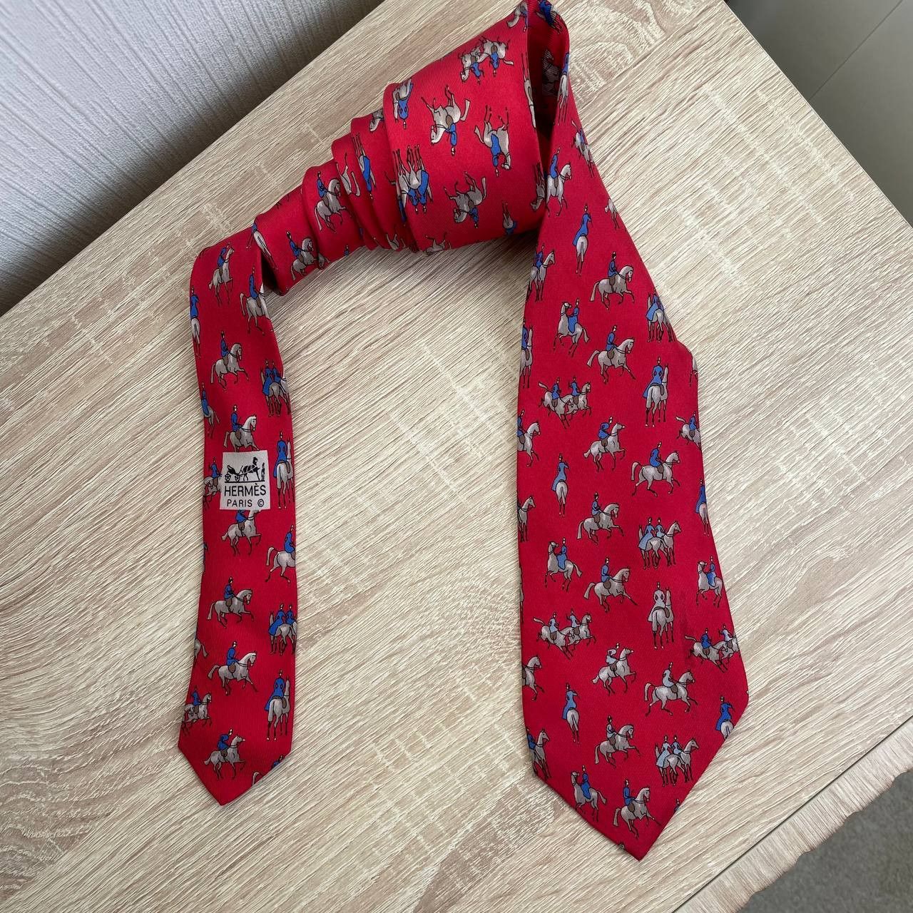 Hermes Hermes Paris Silk Tie 7599 SA Horses Red Size ONE SIZE - 3 Thumbnail