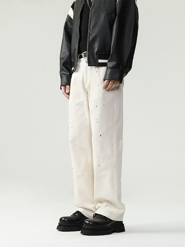 Japanese Brand Men's white splatter-painted design versatile jeans Size US 32 / EU 48 - 3 Thumbnail