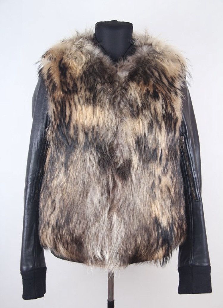 Balmain Balmain 2011 Runway Leather Raccoon Fur Cozy Wool Jacket