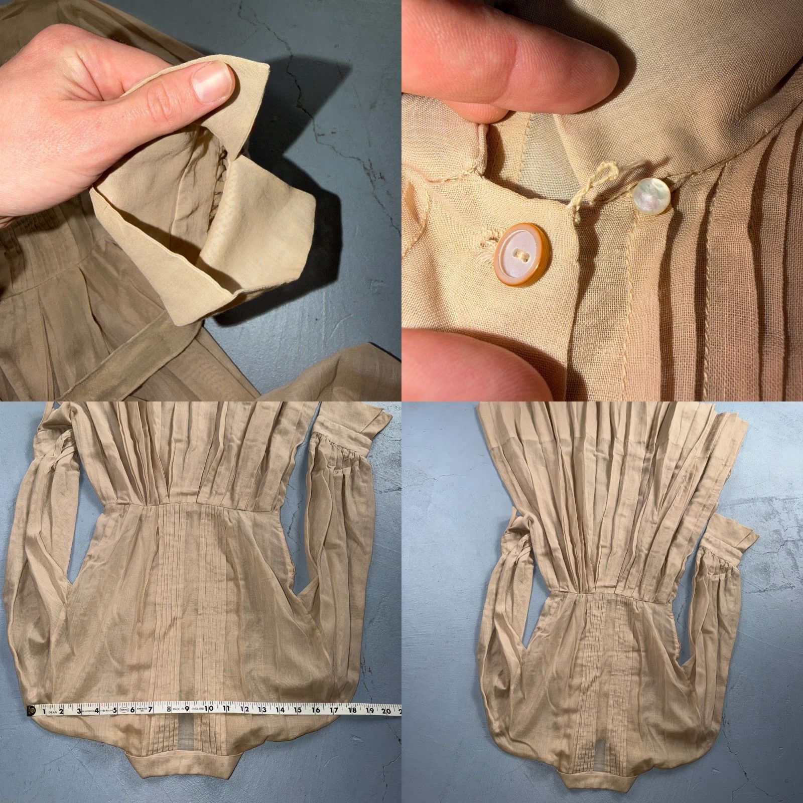 Vintage VINTAGE Shirtwaist Dress Beige BeIGe Long Sleeve Belted Pleated Prairie 1970s 70s S/M Womens Size S / US 4 / IT 40 - 10 Thumbnail