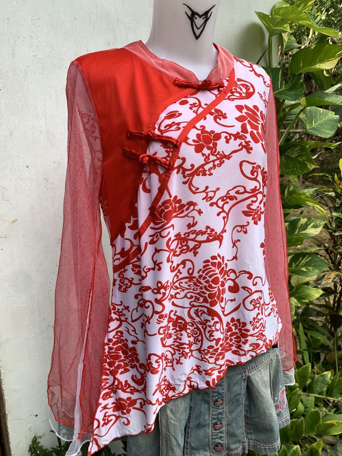 Other y2k Unknown Chinese Knotted Traditional Floral Flared Top Size L / US 10 / IT 46 - 2 Thumbnail