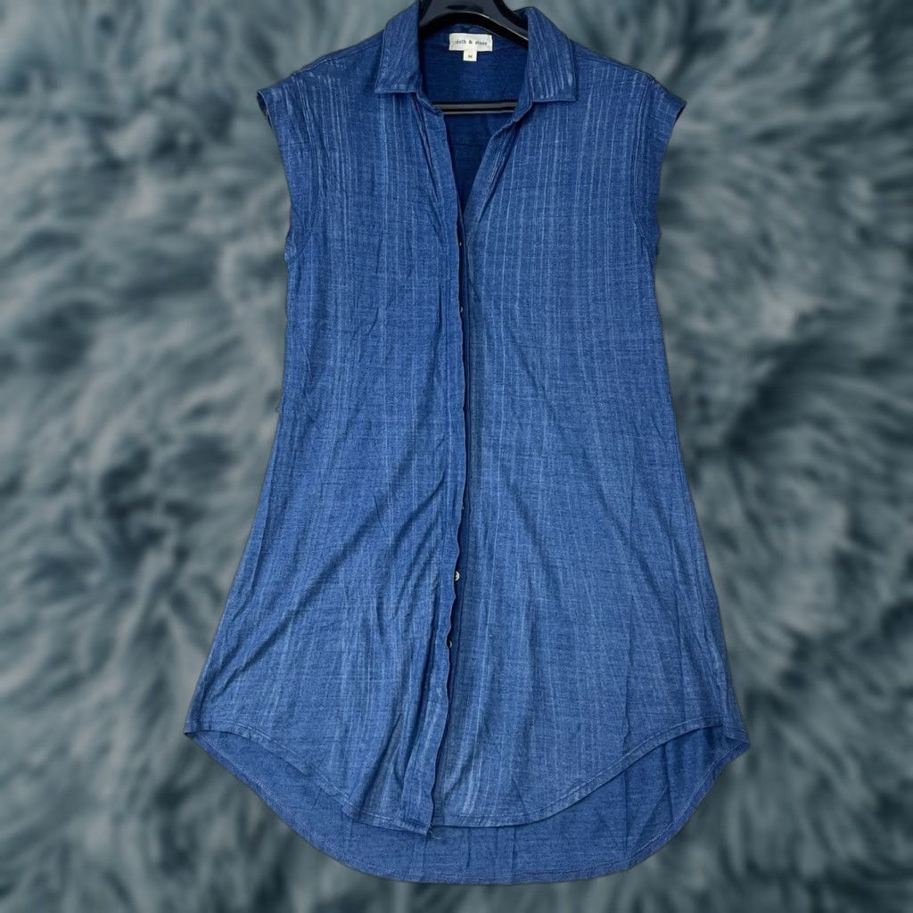 Anthropologie Cloth & Stone By Anthropologie Dress Womens Size Medium Blue 100% Cotton Casual Sleeveless Chambray Lyocell Collared Pullover Short Dress Size M / US 6-8 / IT 42-44 - 1 Thumbnail