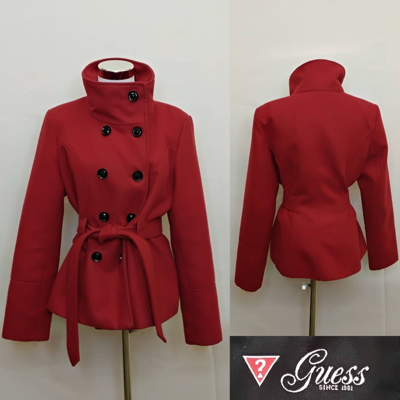 Guess Guess Peacoat Women's Large Red Vintage 2000s Belted Size L / US 10 / IT 46 - 1 Thumbnail