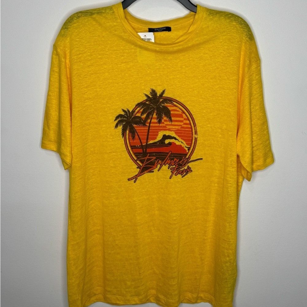 Balmain Balmain Sunset Logo T-Shirt Linen Yellow Men’s Small Size US S / EU 44-46 / 1 - 1 Thumbnail