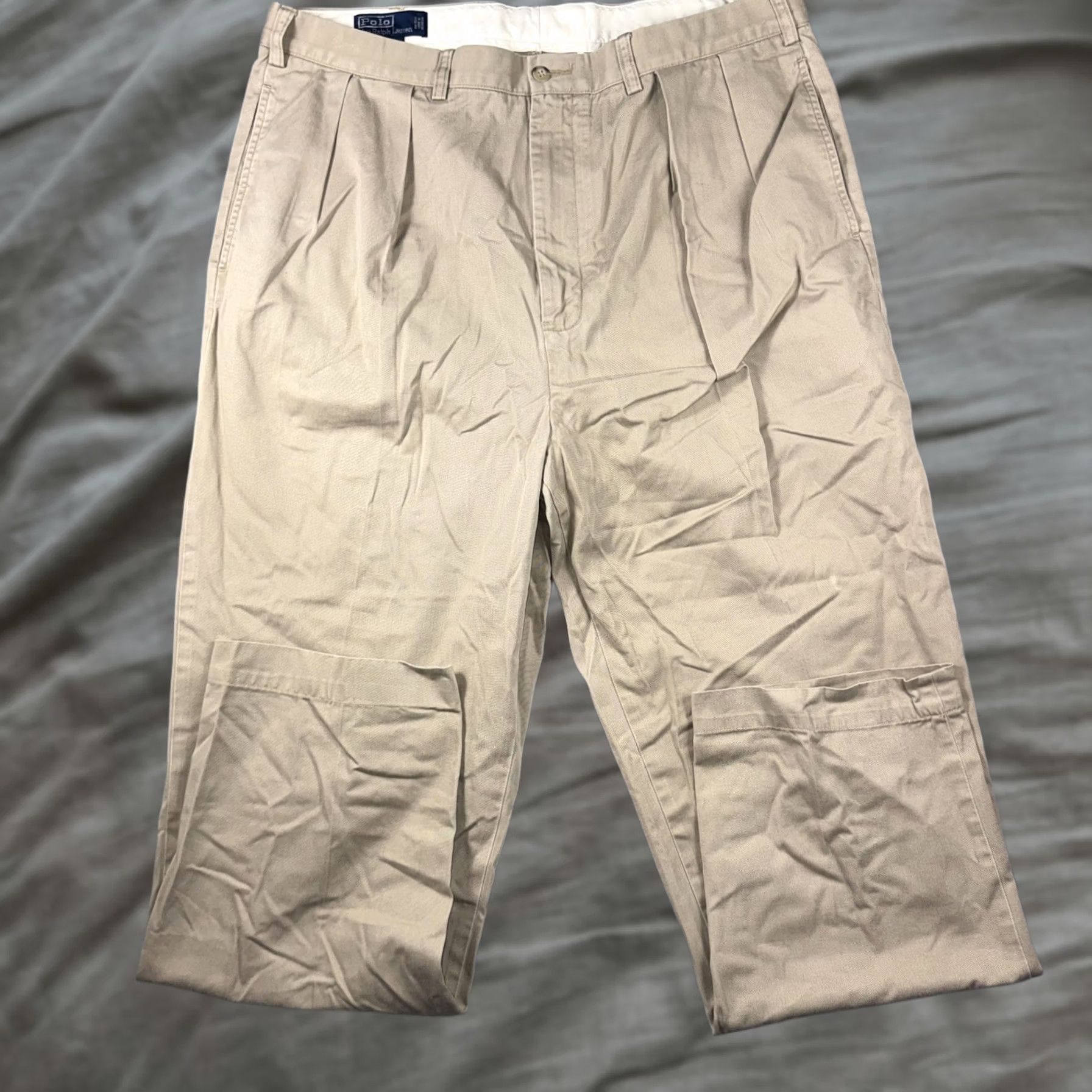 Polo Ralph Lauren Polo Ralph Lauren Andrew Pants Mens 40x36 Beige Pleated Cargo Chino Classic Fit Size US L / EU 52-54 / 3 - 1 Thumbnail
