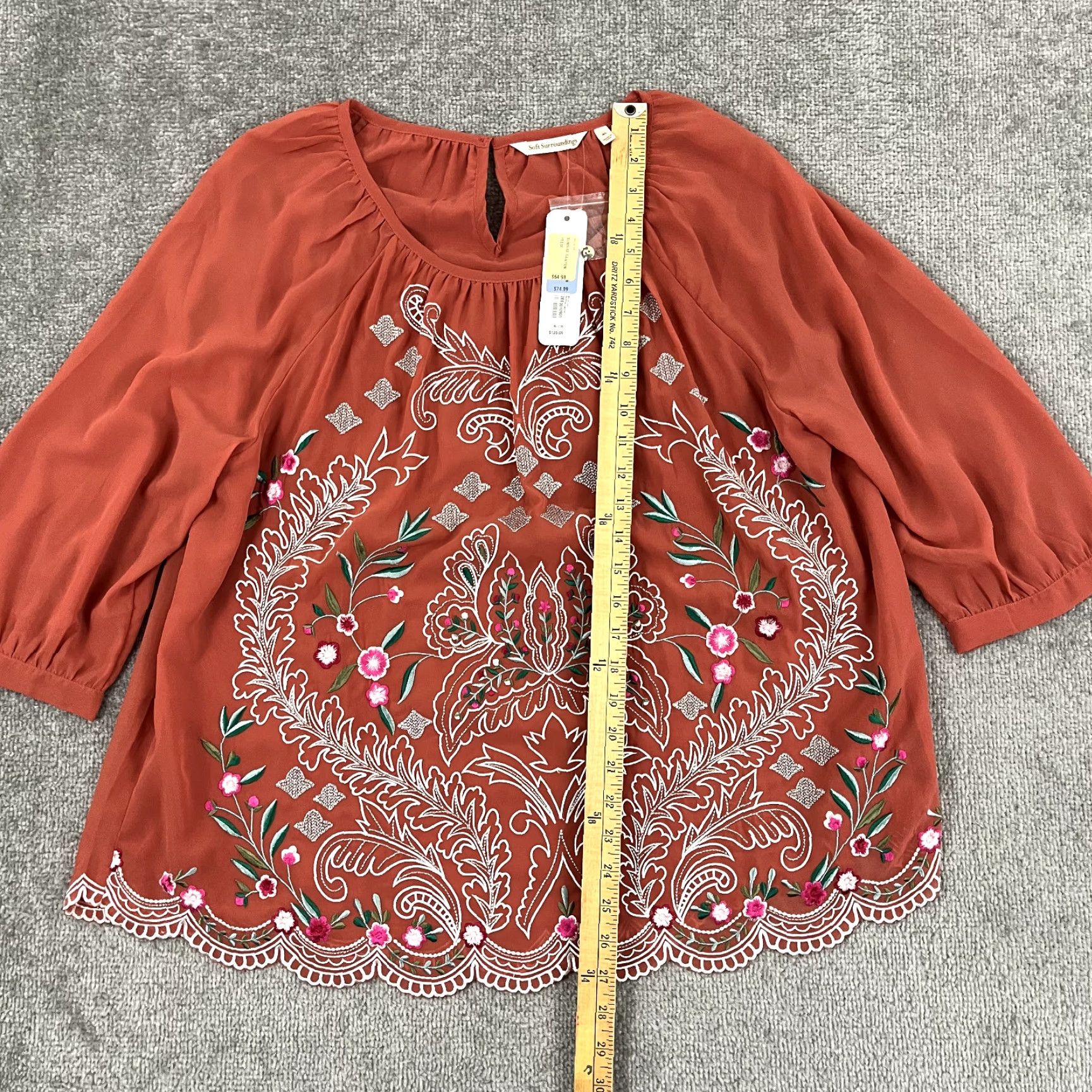 Soft Surroundings VINTAGE? No, but SOFT SURROUNDINGS Bella Top Womens XL Sunrise Canyon Floral Embroidered Blouse Size XL / US 12-14 / IT 48-50 - 6 Thumbnail