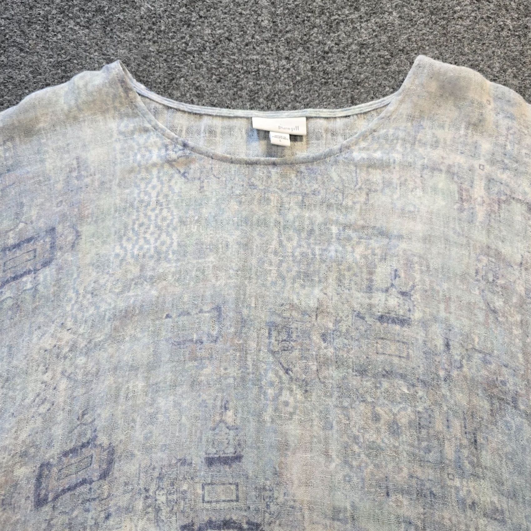 J. Jill J Jill Top Womens Large Purple Linen Blend Watercolor Short Sleeve Sheer Casual Shirt Size L / US 10 / IT 46 - 2 Thumbnail