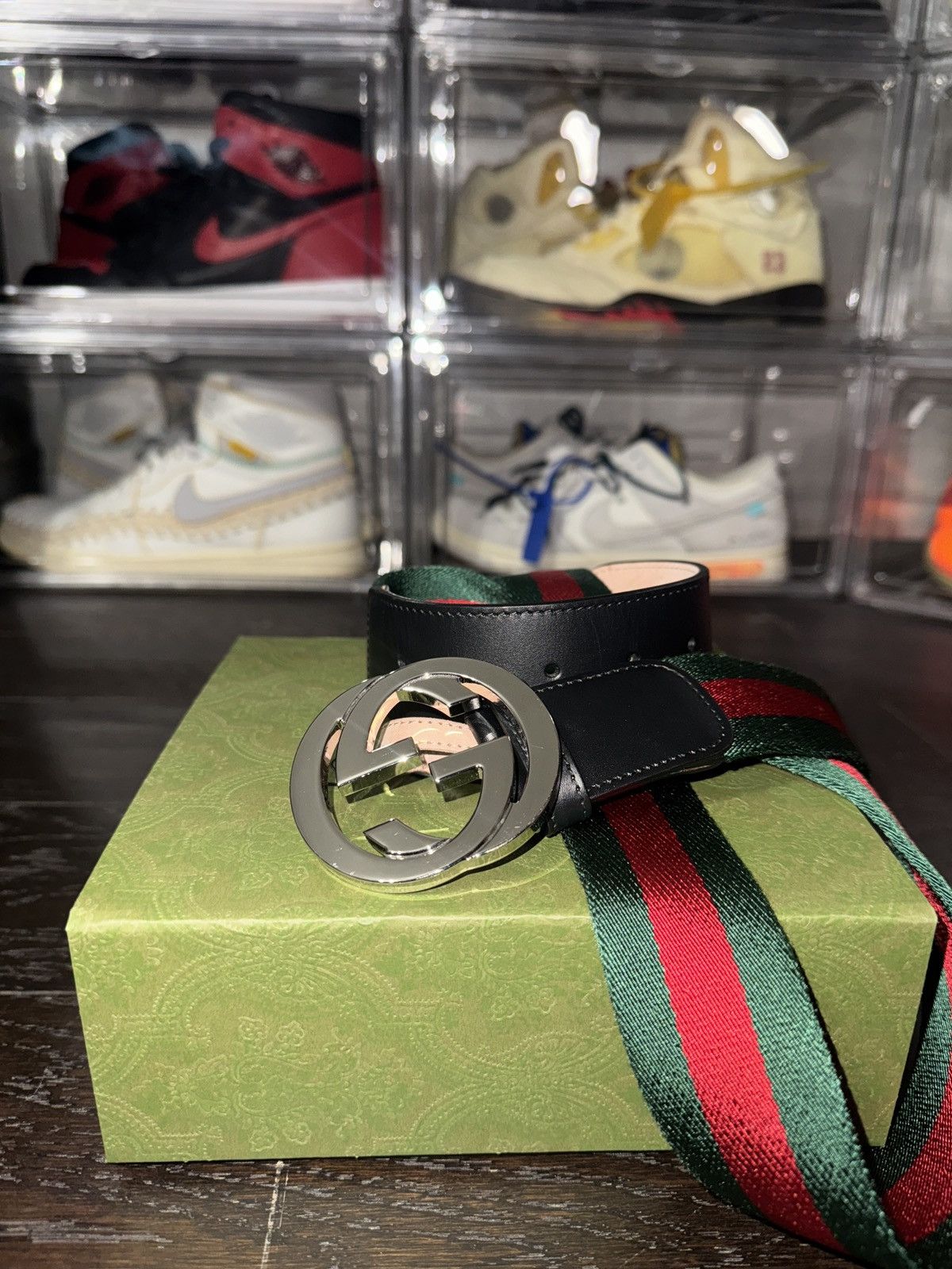 Gucci Gucci green and red web belt Size 38 - 3 Thumbnail