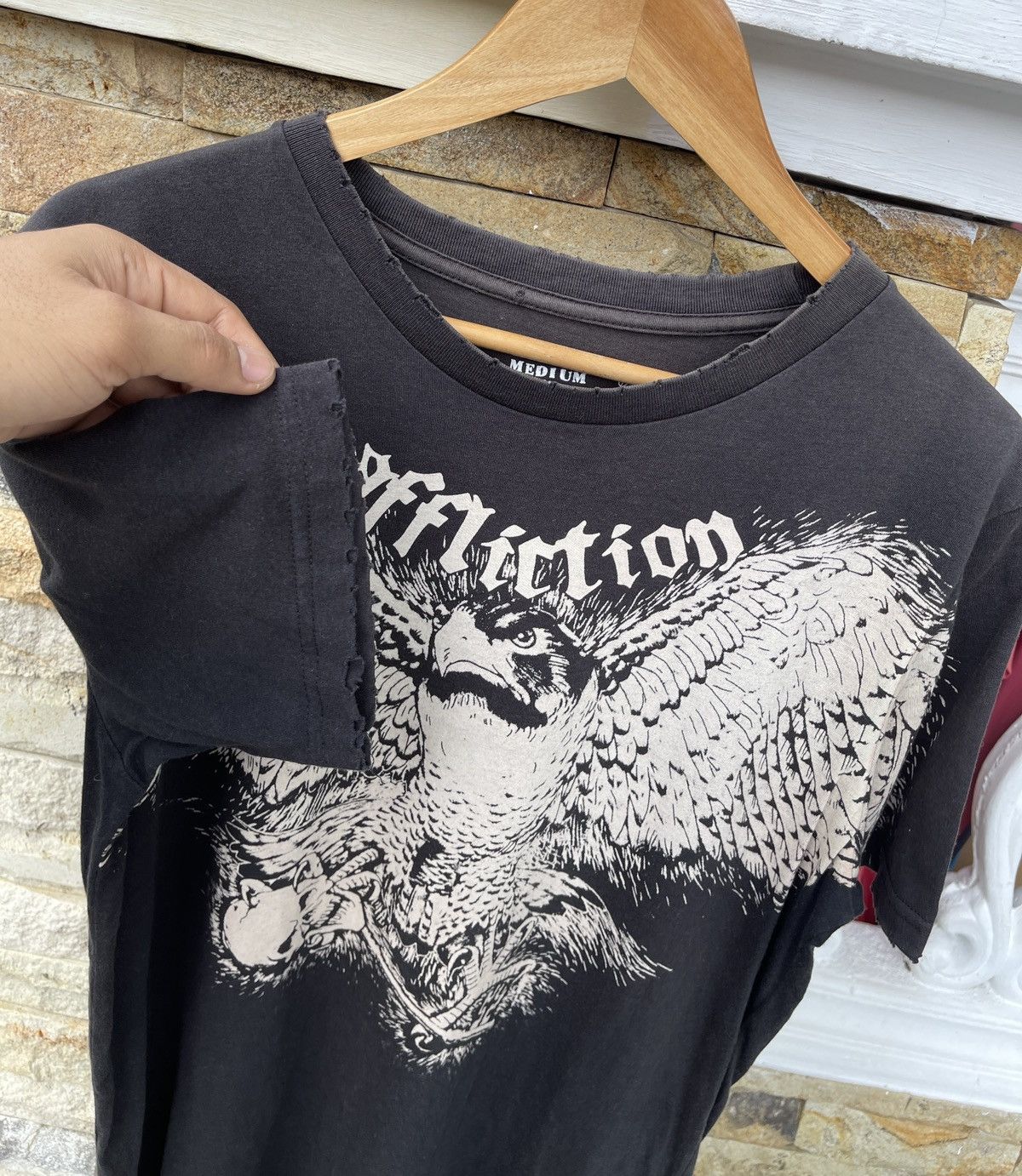 Affliction × Haunted Mound THRASHED🔥AFFLICTION🔥Distressed Sun Faded Black Tshirt Size US M / EU 48-50 / 2 - 4 Thumbnail
