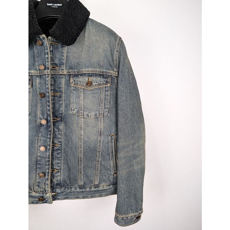 Saint Laurent Paris o1rshd1 Q:2 / Shearling Denim Jacket in Light Blue Size US XL / EU 56 / 4 - 4 Thumbnail