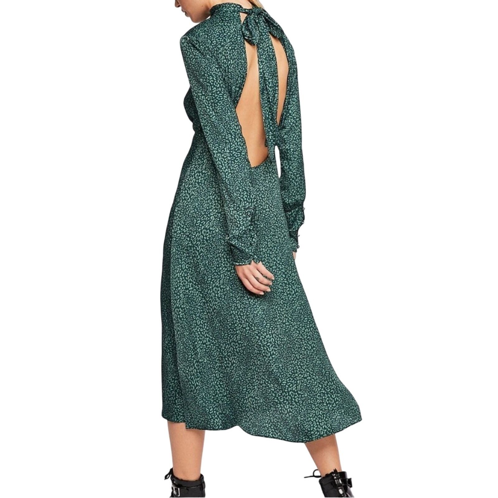 Free People Loveless Satin Backless Midi Dress Green Sz 2