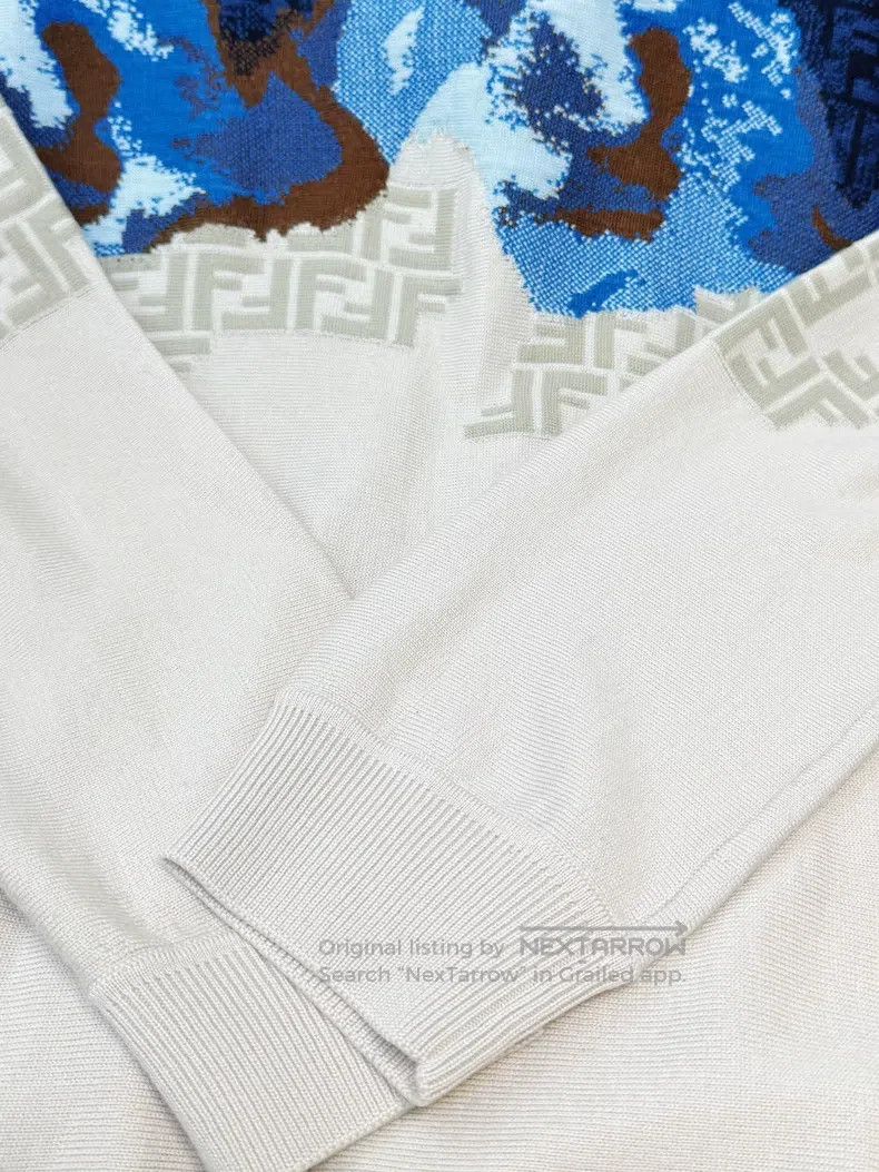 Fendi Fendi White and Blue Long Sleeve Crew Neck Sweater Size US L / EU 52-54 / 3 - 4 Thumbnail