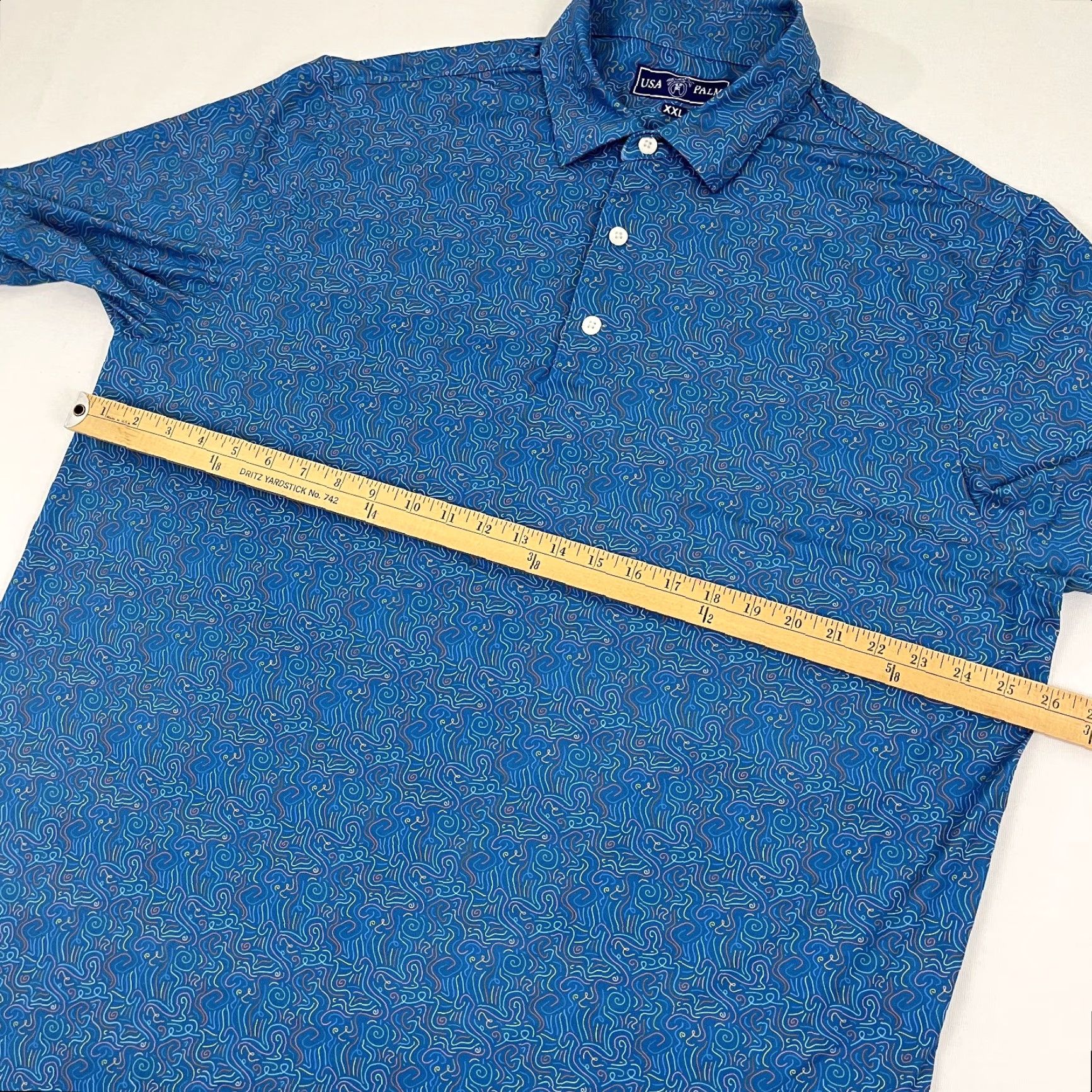 Vintage USA PALM Shirt Mens 2XL Blue Abstract Loud Unique Fun Golf Performance Size US XXL / EU 58 / 5 - 5 Thumbnail