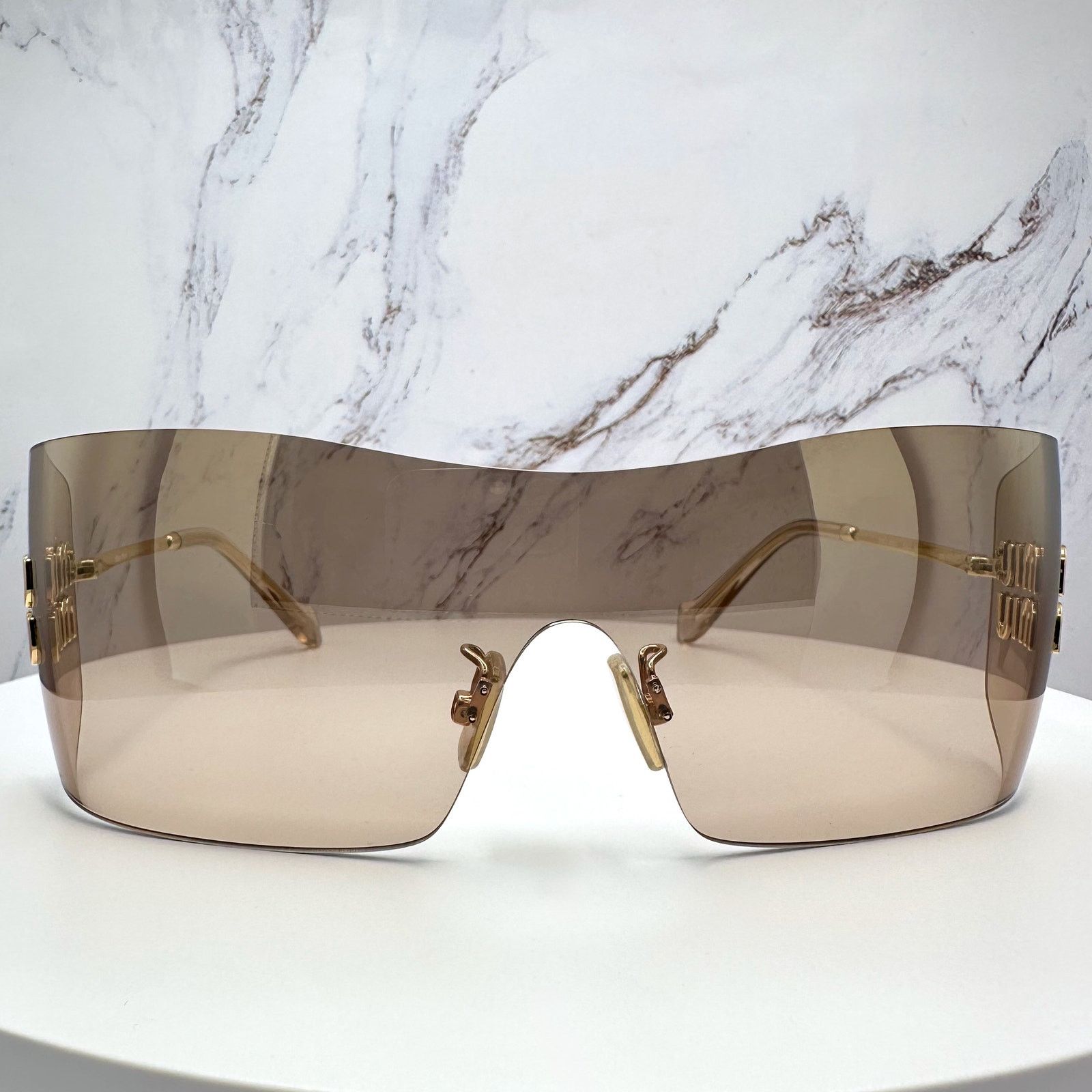 Miu Miu New MIU MIU Sunglasses Gold Light Mirror Bronze Rimless Wrap Size ONE SIZE - 2 Thumbnail