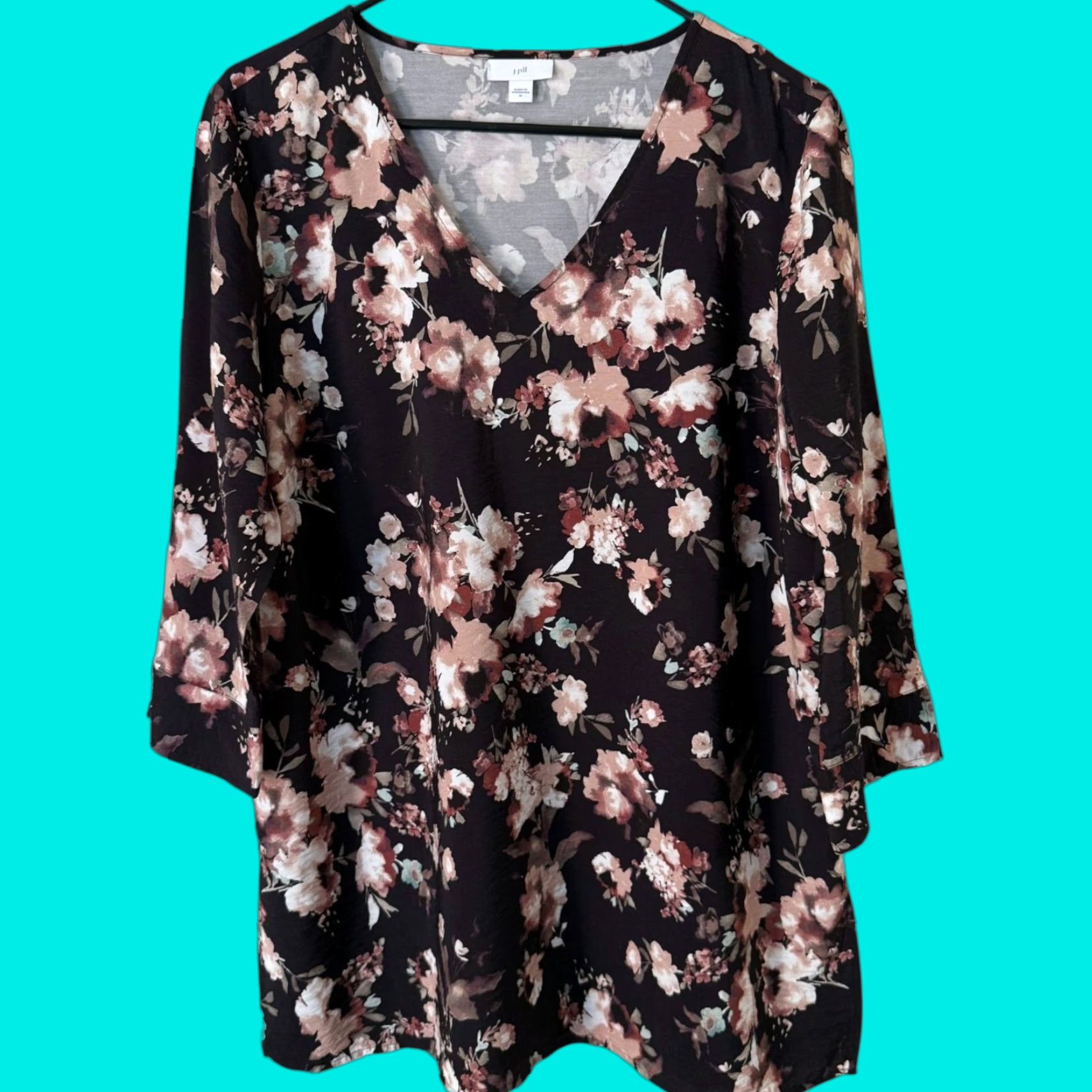 J. Jill VINTAGE J.Jill Floral Print Blouse Black Women's Medium 3/4 Sleeve V-Neck Tunic Size M / US 6-8 / IT 42-44 - 1 Thumbnail