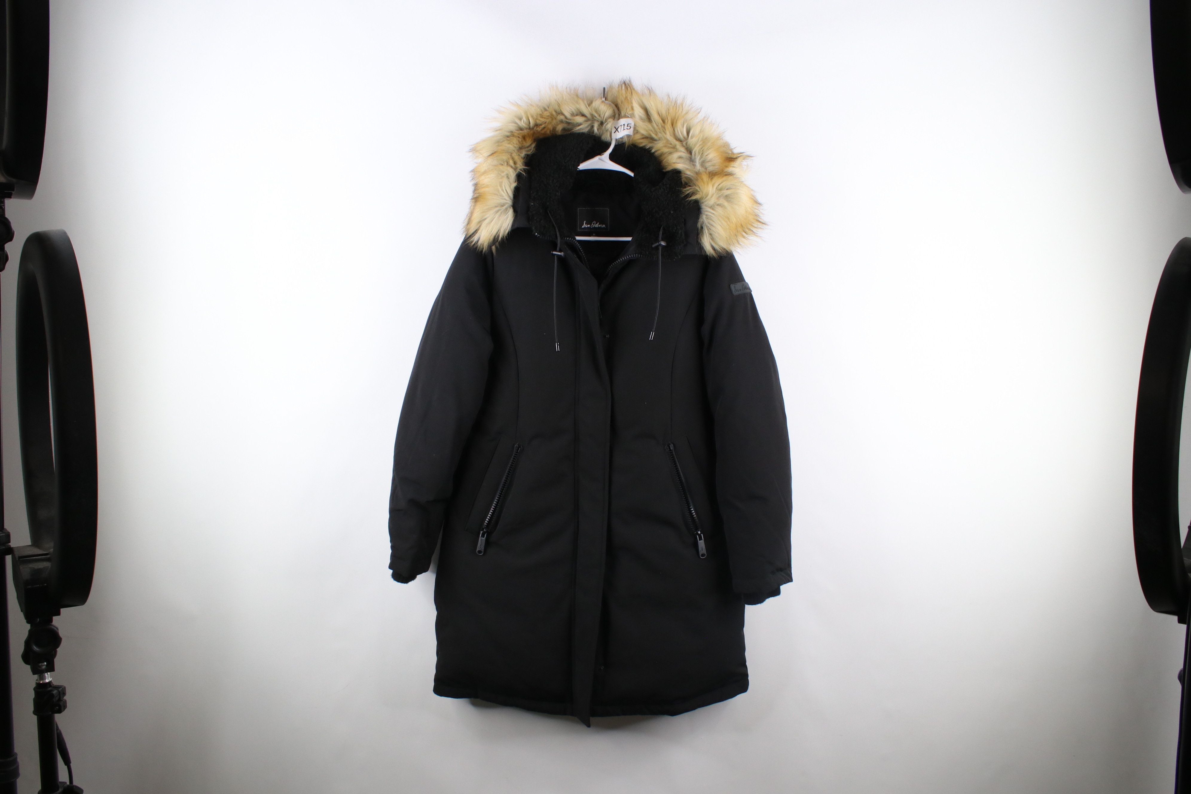 Sam Edelman Fur Trim Down Fill Hooded Parka Jacket Black