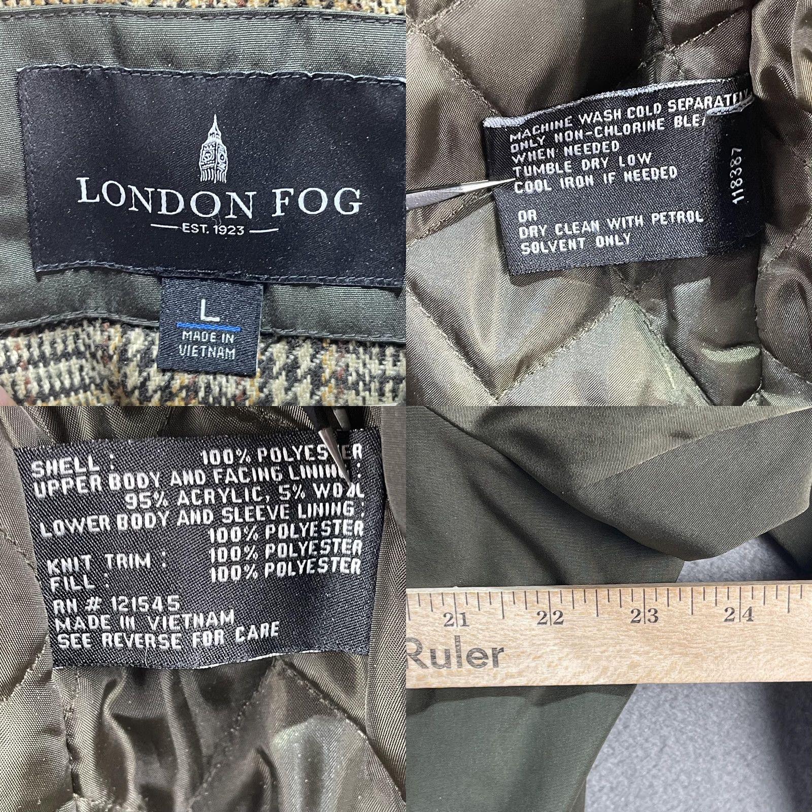 London Fog London Fog Jacket Womens Large Olive Green Quilted Utility Pockets Plaid Lining Size L / US 10 / IT 46 - 8 Thumbnail