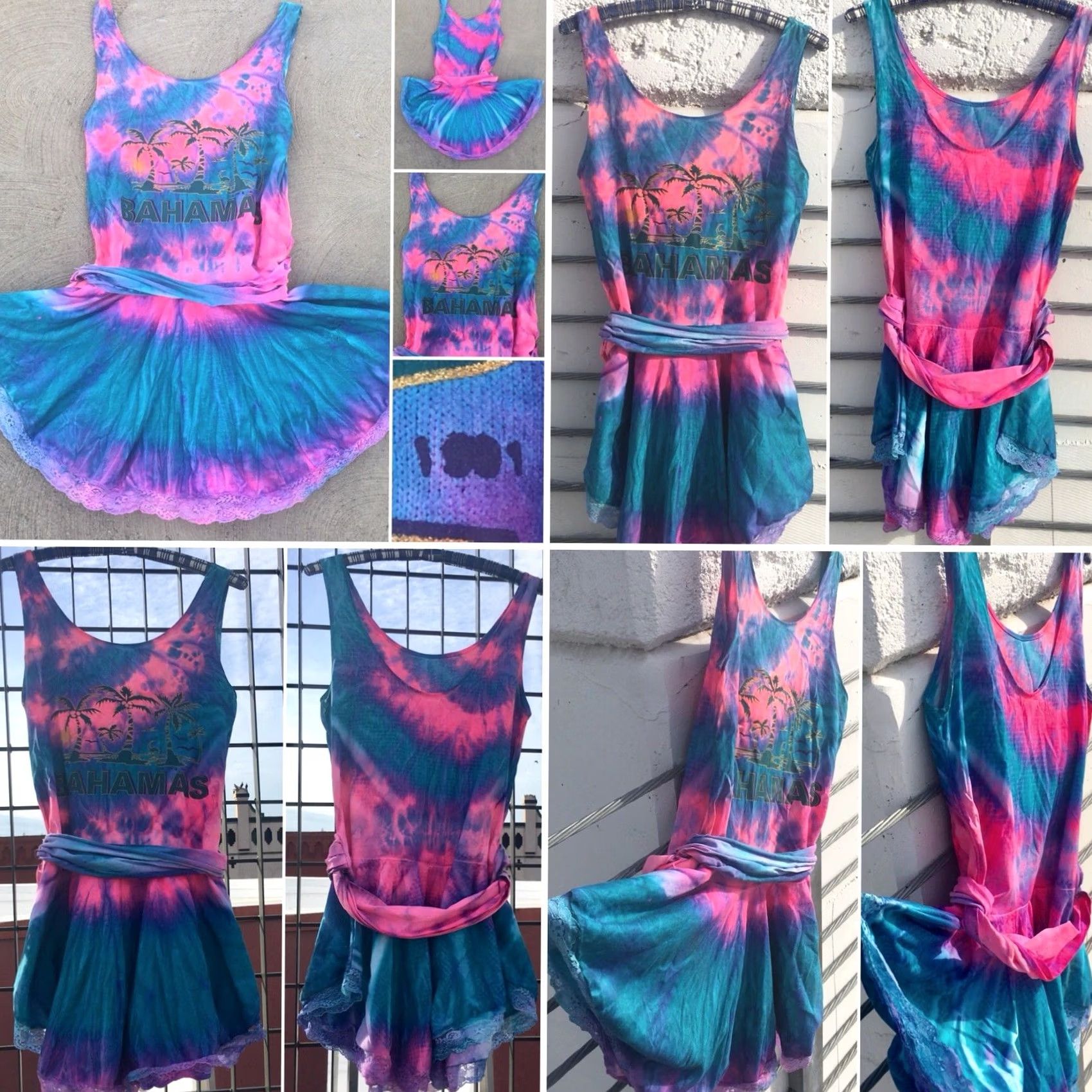 Vintage VINTAGE Bahamas Graphic Tank Dress 90s Neon Tie Dye One Size Star On The Beach Dress Size ONE SIZE - 2 Thumbnail