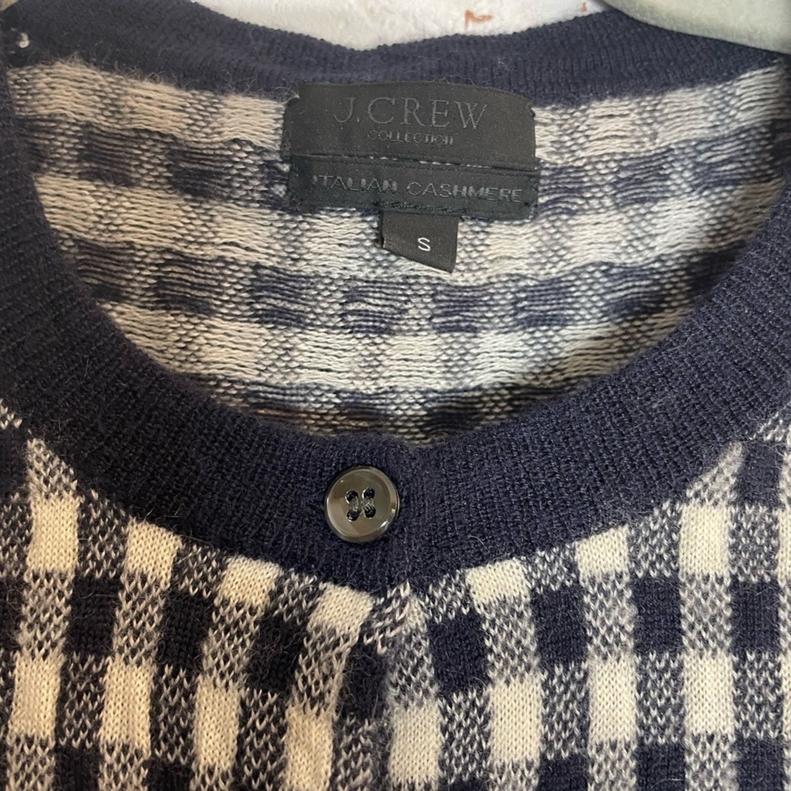 J.Crew J. Crew 100% Cashmere Navy and Cream Checkered Cardigan Size S / US 4 / IT 40 - 4 Thumbnail