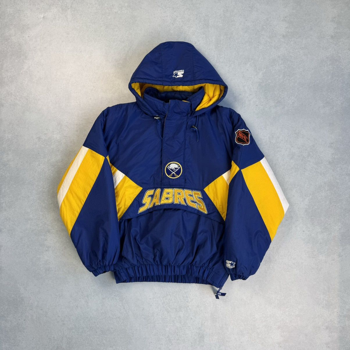 NHL × Starter × Vintage 90s STARTER NHL BUFFALO SABRES PULLOVER HOODED JACKET Sz XL Size US XL / EU 56 / 4 - 1 Thumbnail