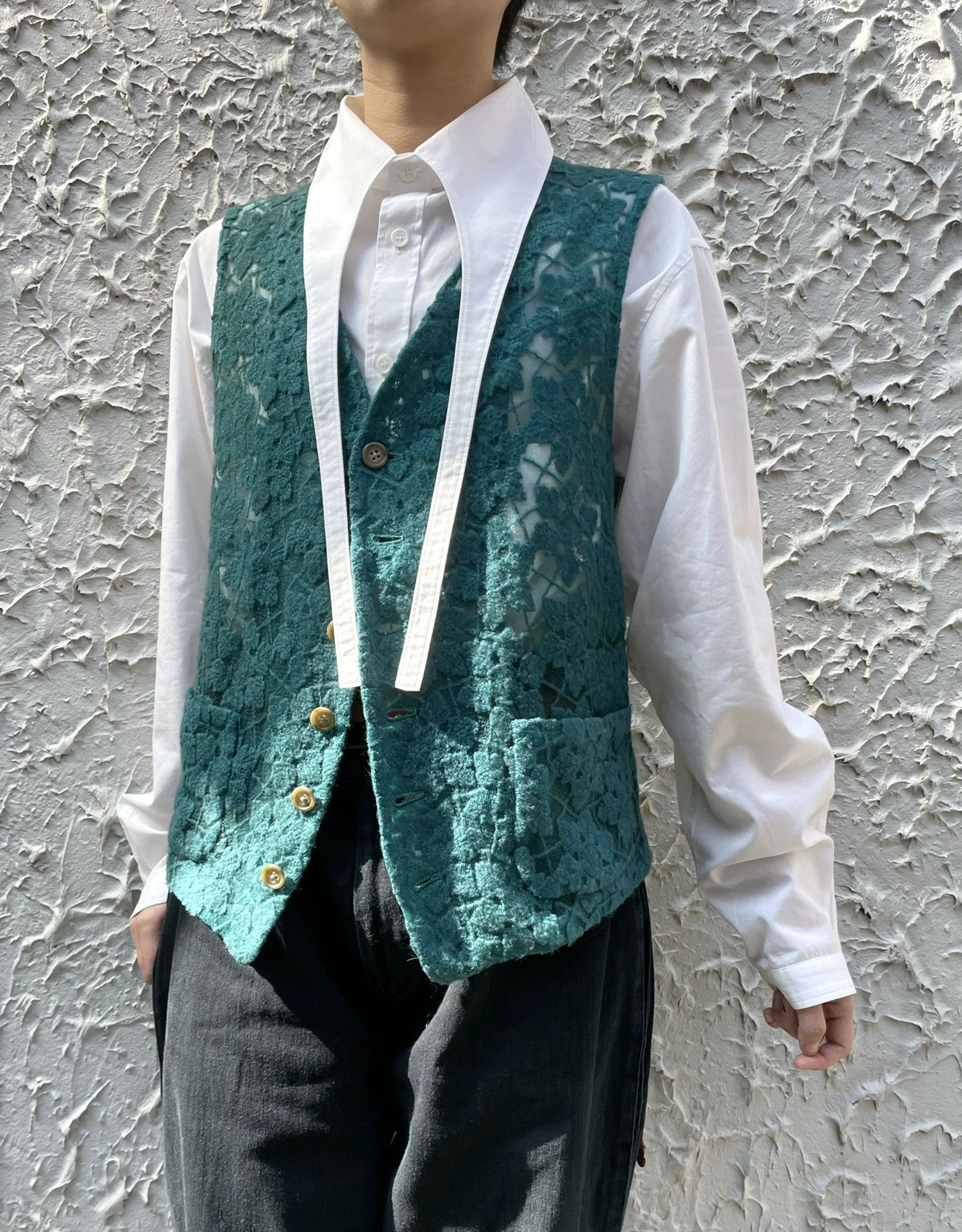 Yohji Yamamoto YOHJI YAMAMOTO 1992ss Teal Openwork Knit Vest M Size US M / EU 48-50 / 2 - 7 Thumbnail