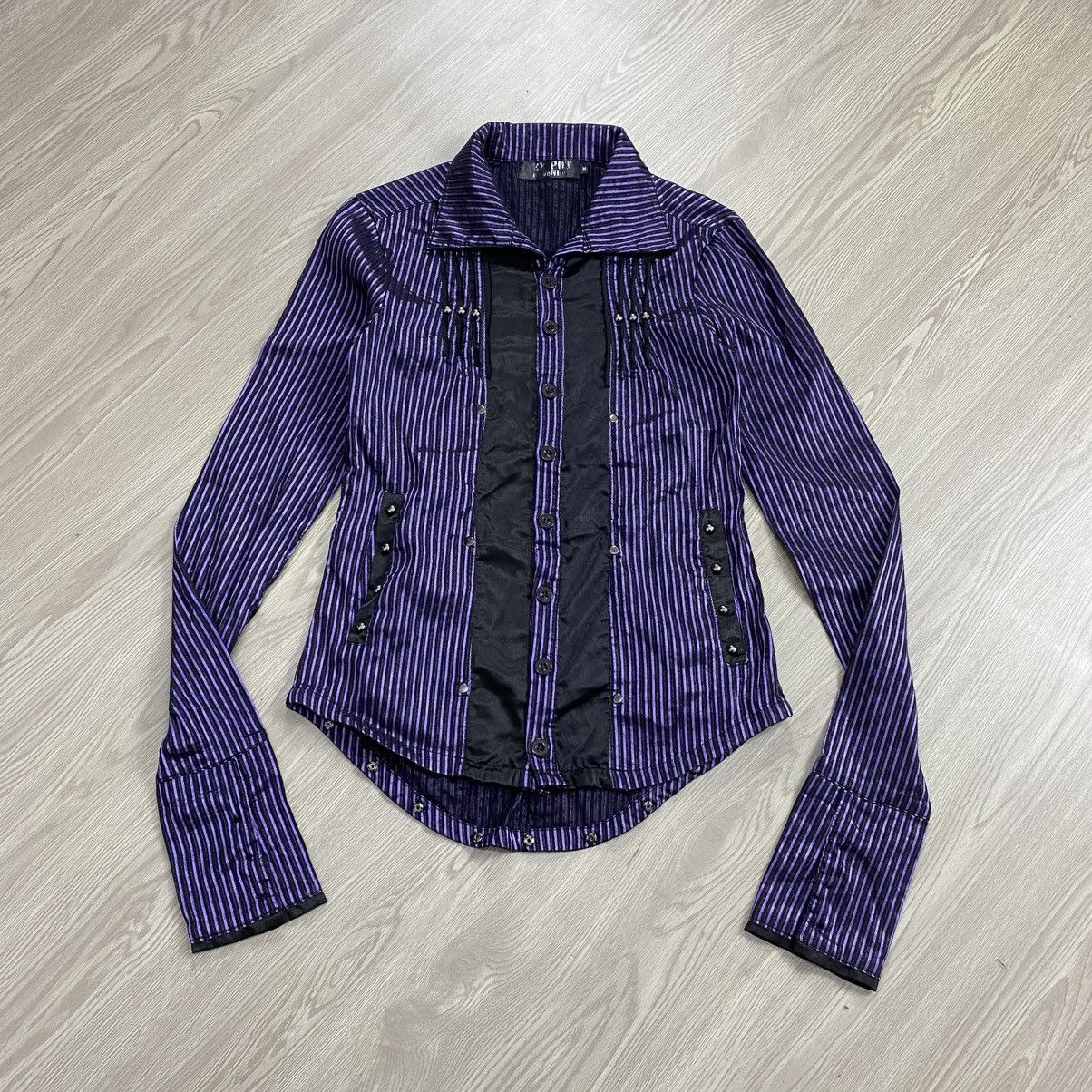 14th Addiction × If Six Was Nine × Japanese Brand 00s Sex Pot Revenge H Anarchy Punk Lgb Studded Stripe Shirt Size US S / EU 44-46 / 1 - 2 Thumbnail