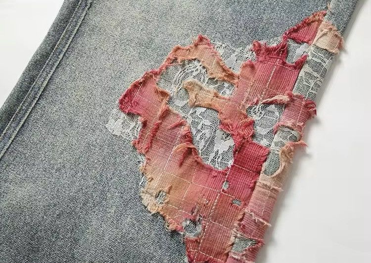 Vintage Patchwork Ripped Wide Leg Jeans Size US 28 / EU 44 - 8 Thumbnail