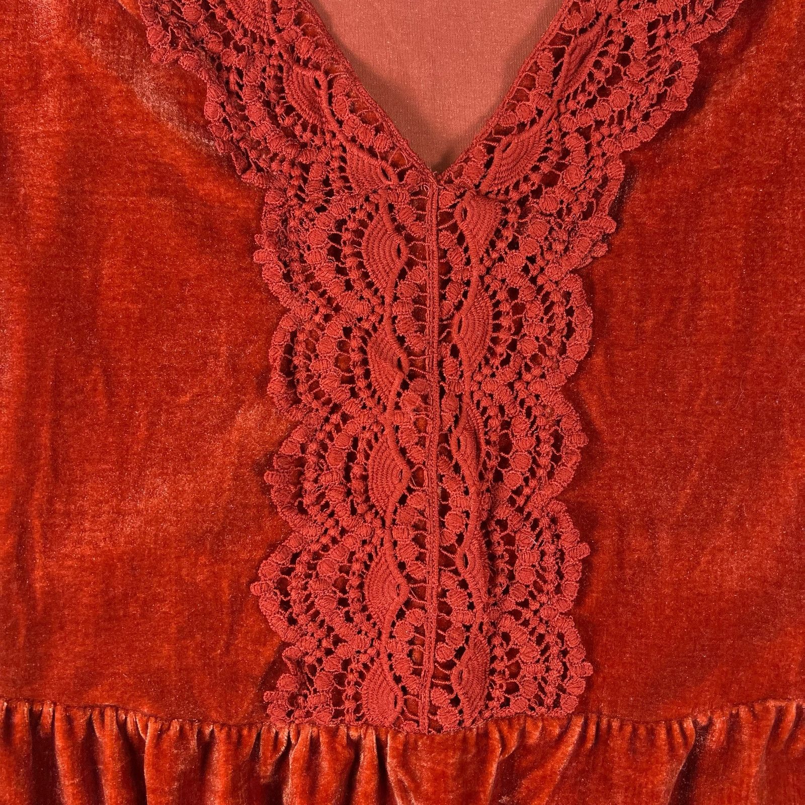 Rusty Rust Velvet Lace Mini Dress 3XL – Boho Witchy Romantic Size 3XL / US 20-22 - 5 Thumbnail