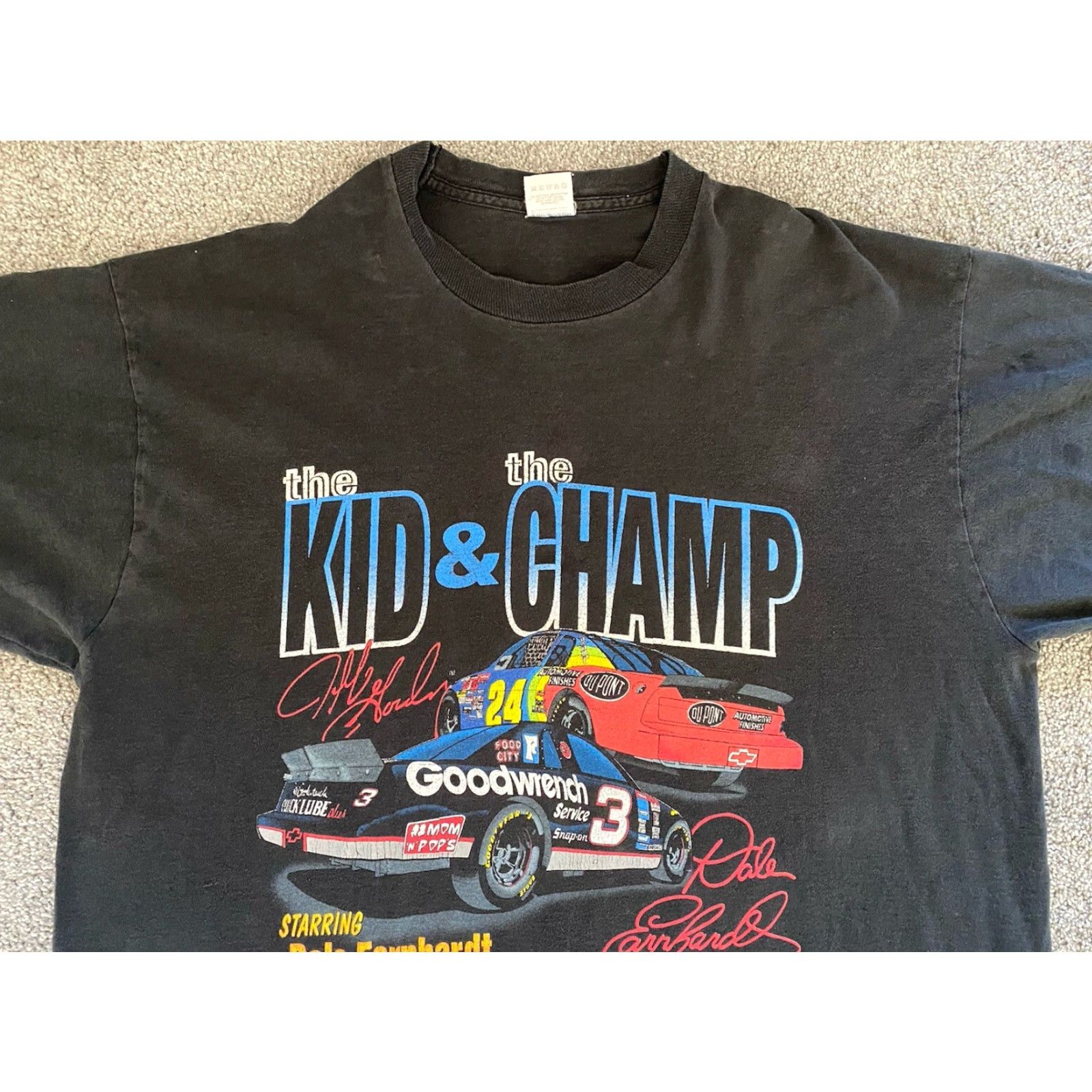 Fruit Of The Loom VINTAGE 1995 The Kid & The Champ Shirt 2XL Black Dale Earnhardt Jeff Gordon Fruit of the Loom Shirt Mens T-Shirt 90s Grunge USA Passenger Theme Size US XXL / EU 58 / 5 - 6 Thumbnail