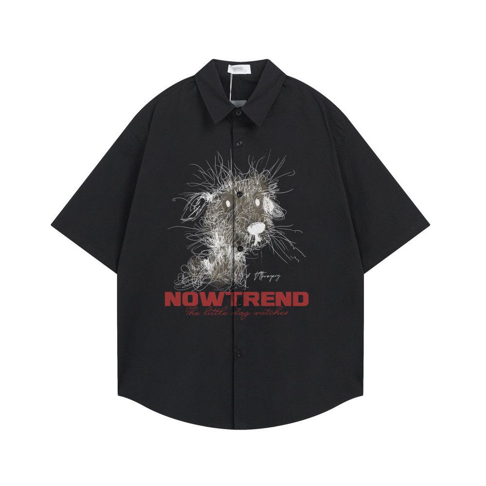 Japanese Brand Fun cartoon puppy print short-sleeved shirt, loose fit Size US M / EU 48-50 / 2 - 1 Thumbnail