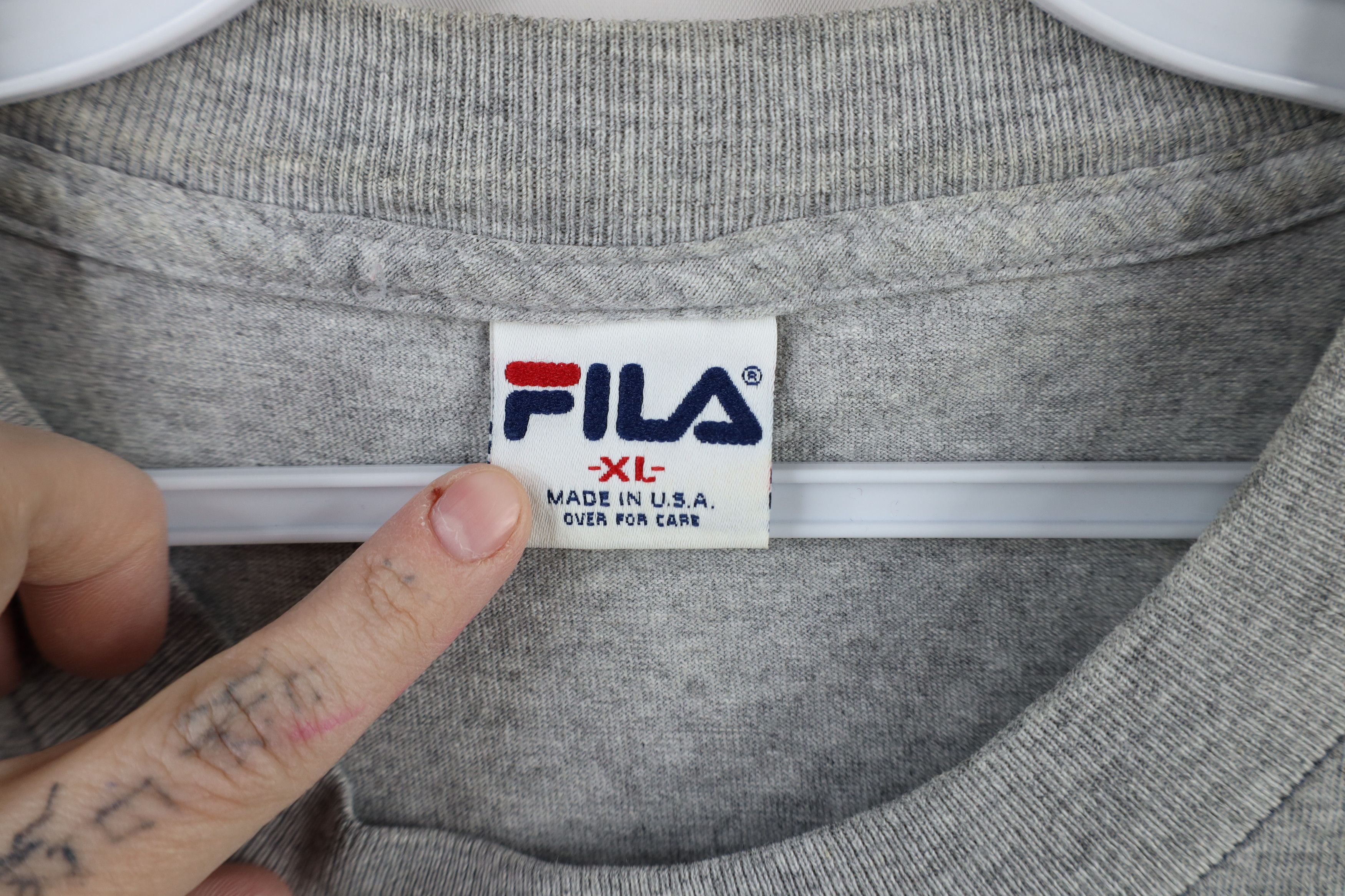 Fila × Vintage Vintage 90s Fila Spell Center Logo T-Shirt Heather Gray USA Size US XL / EU 56 / 4 - 9 Thumbnail