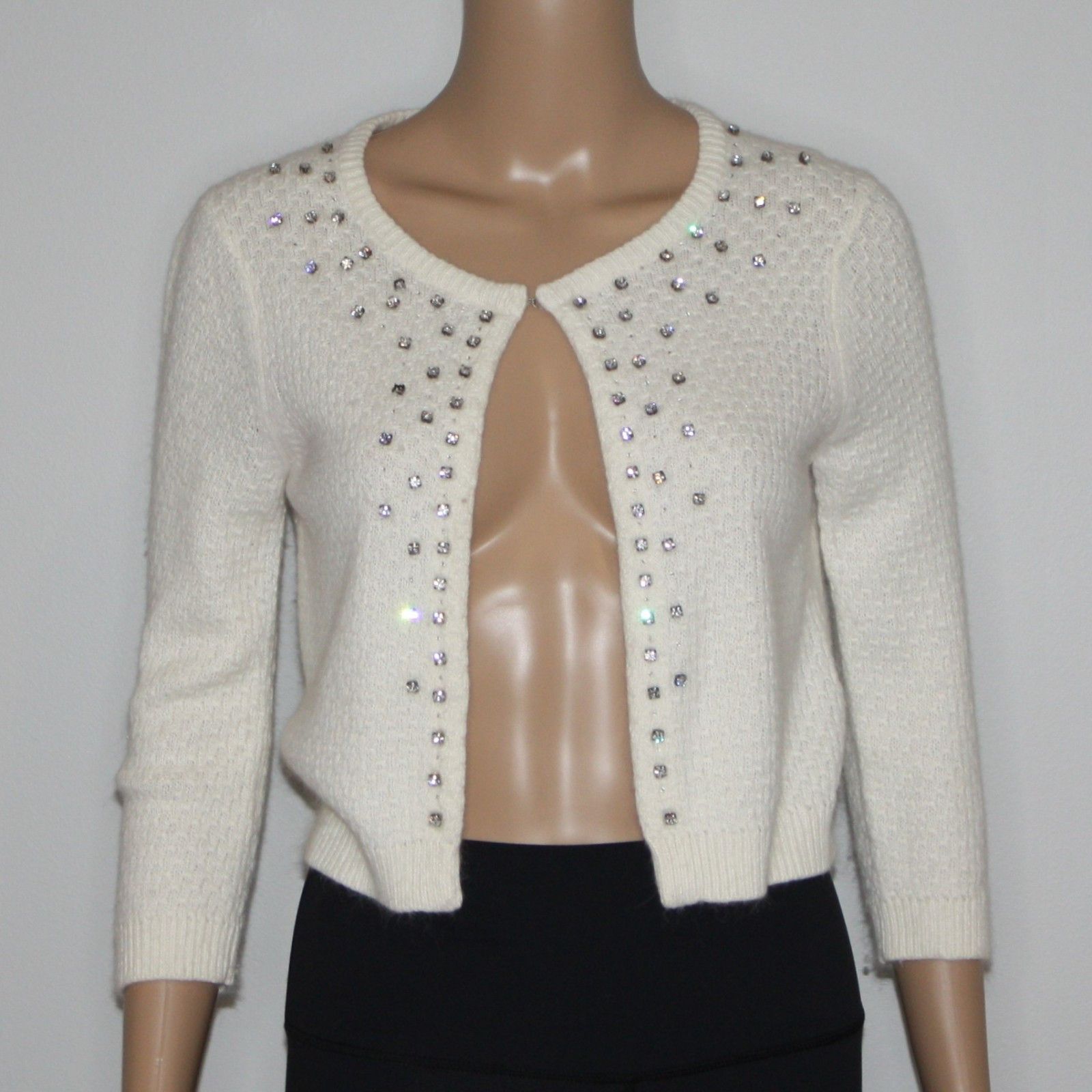 Other Jacob White Textured Open Cardigan Sweater with Rhinestones Size M / US 6-8 / IT 42-44 - 5 Thumbnail