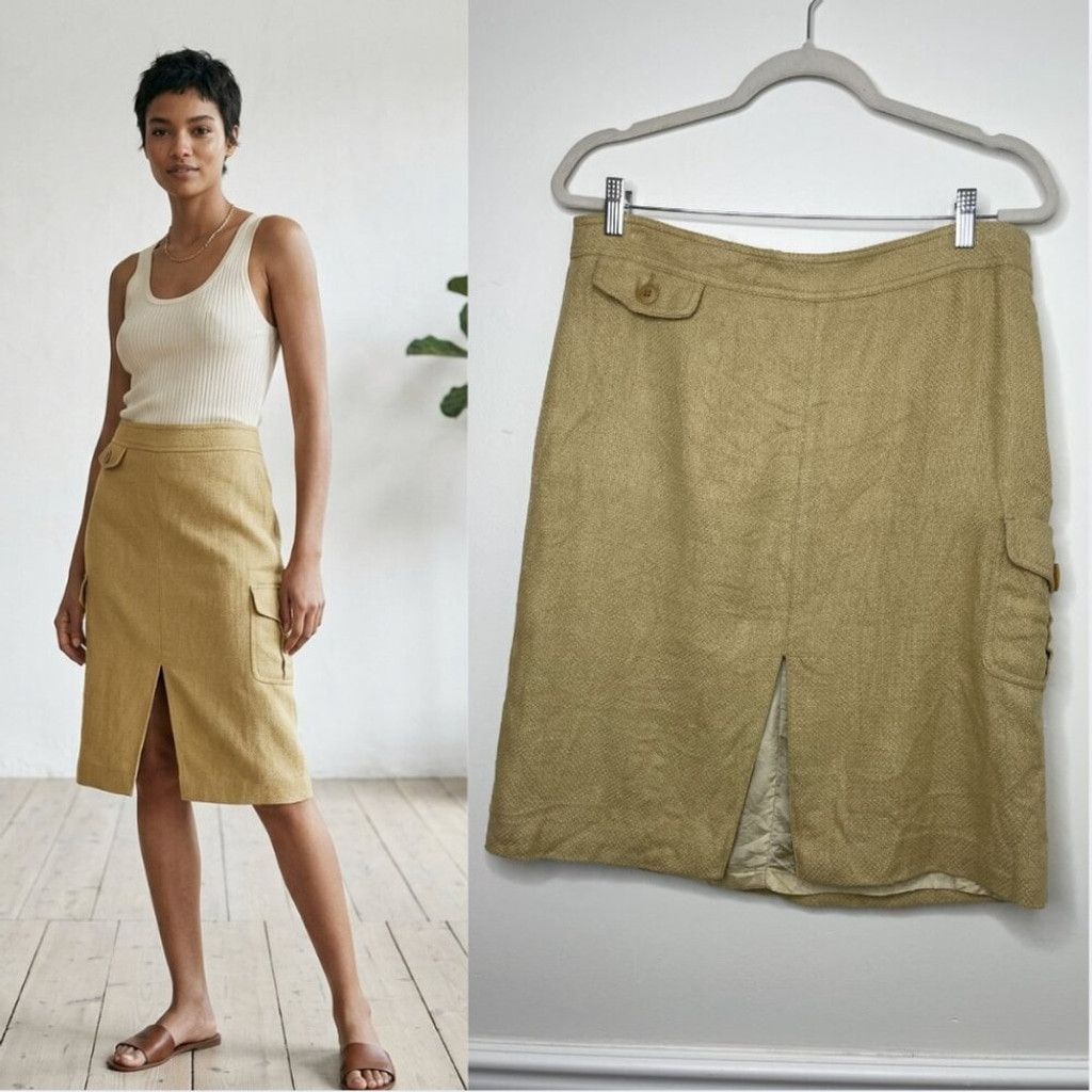 Zara Zara Linen Cargo Skirt with Front Slit 12 Size 34" / US 12 / IT 48 - 1 Thumbnail