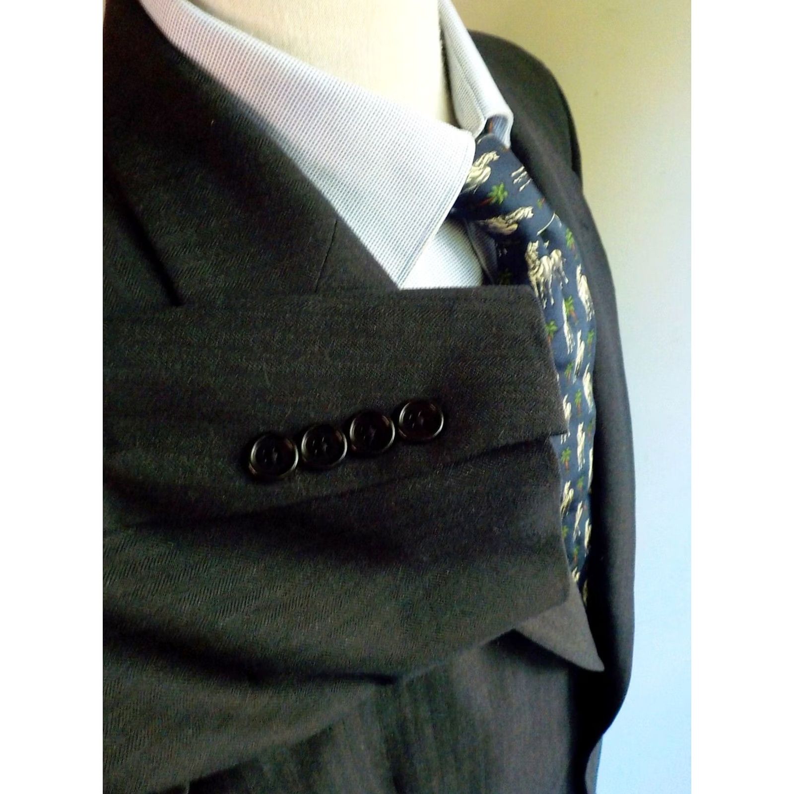 Brooks Brothers VINTAGE Brooks Brothers 2 Piece Suit Blue Gray Herringbone Wool Stretch 346 SZ 42R W36 Mens Size ONE SIZE - 4 Thumbnail