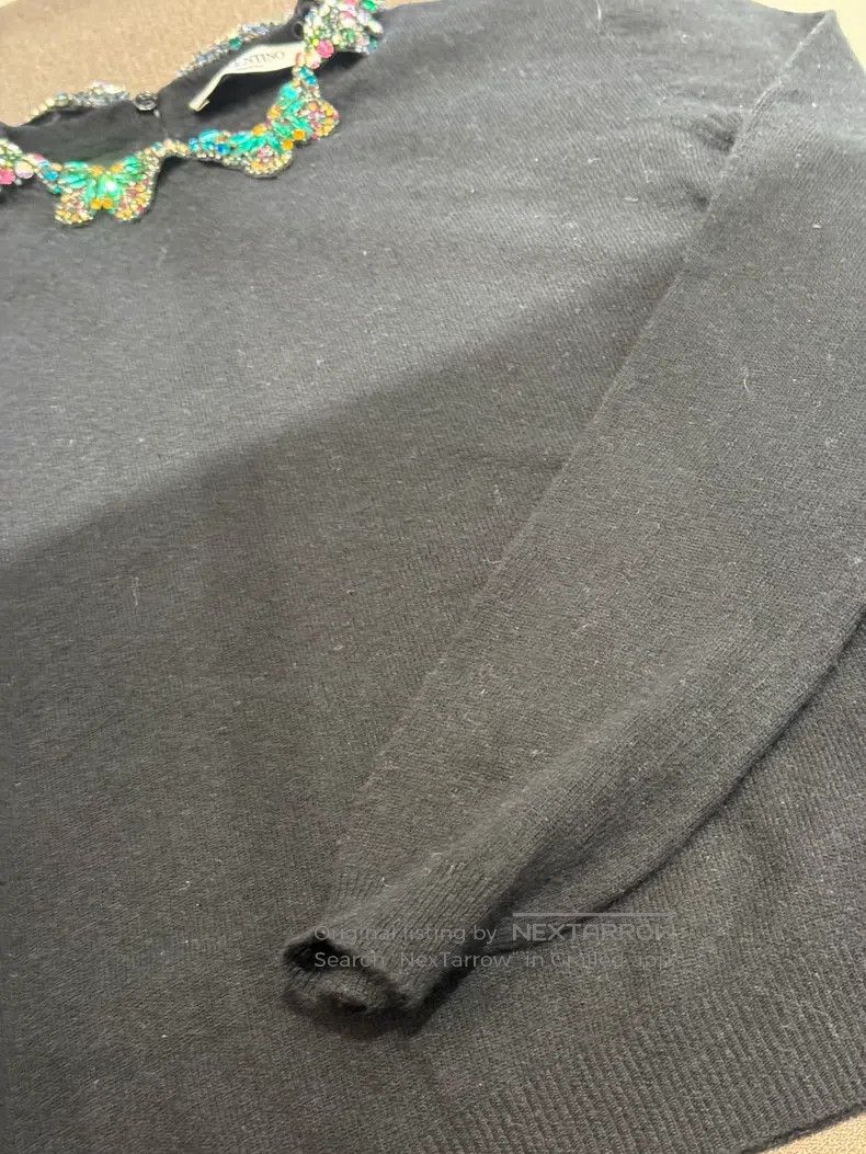Valentino Valentino Heavy work nail bead flower collar black knitwea Size S / US 4 / IT 40 - 4 Thumbnail