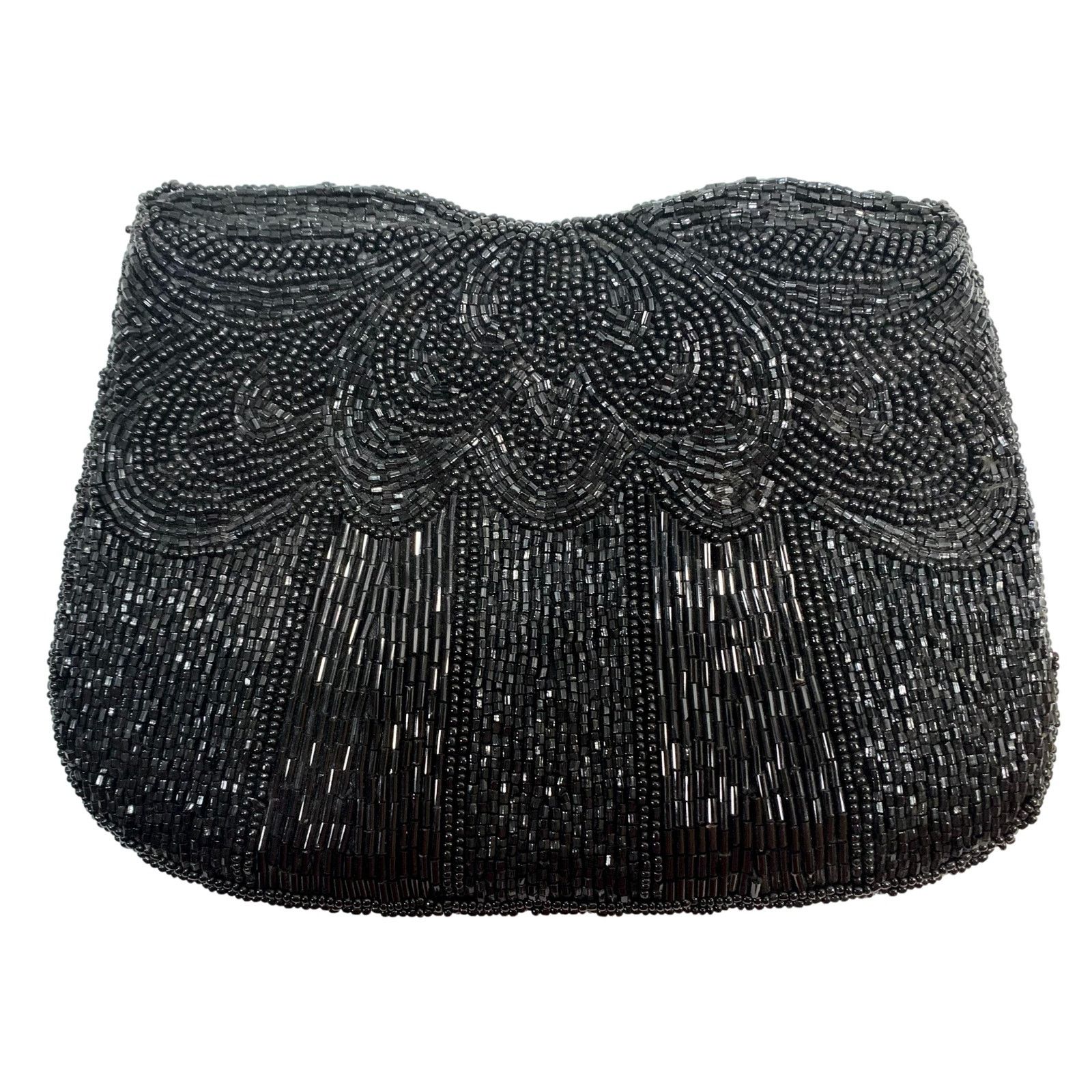 Vintage 80s does 40s Black Beaded Silk Evening Bag | Small Clutch Size ONE SIZE - 5 Thumbnail