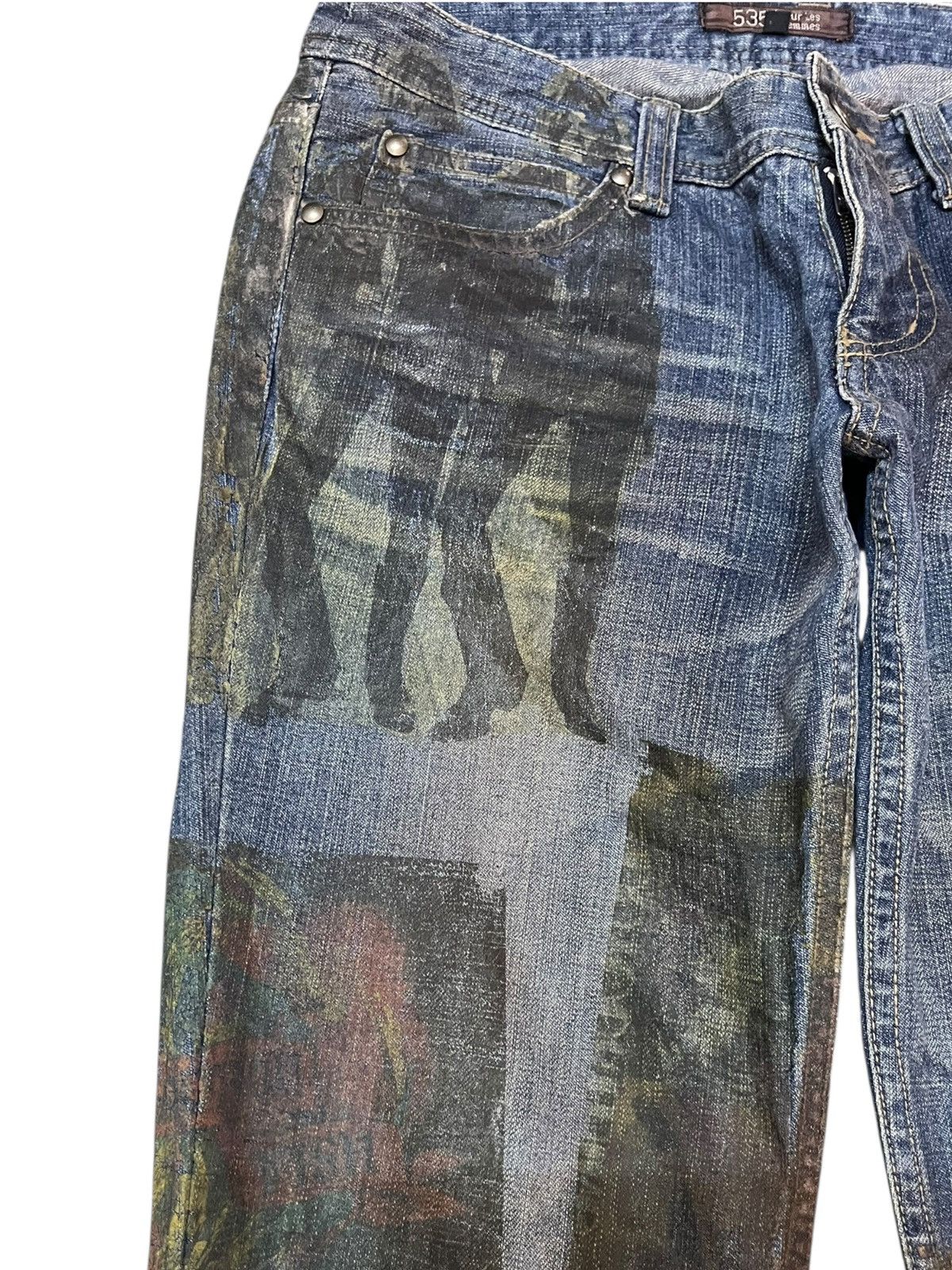 5351 POUR LES HOMMES Vintage 5351 Pour Les Homme Flare Waxed Printed Work Denim Size US 29 - 3 Thumbnail