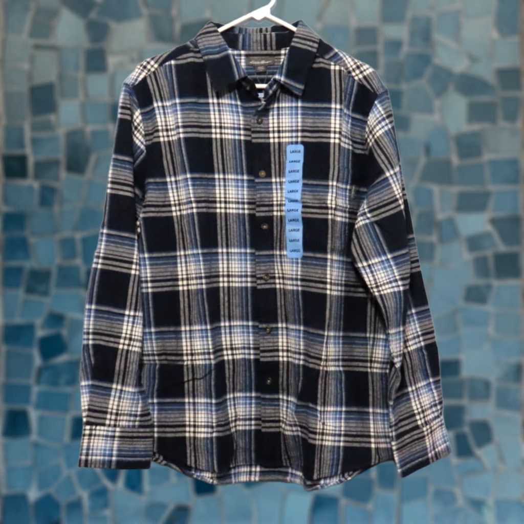 Eddie Bauer VINTAGE? No. Eddie Bauer Men's L Blue Plaid Flannel Shirt Long Sleeve Work Casual NWT Size US L / EU 52-54 / 3 - 1 Thumbnail