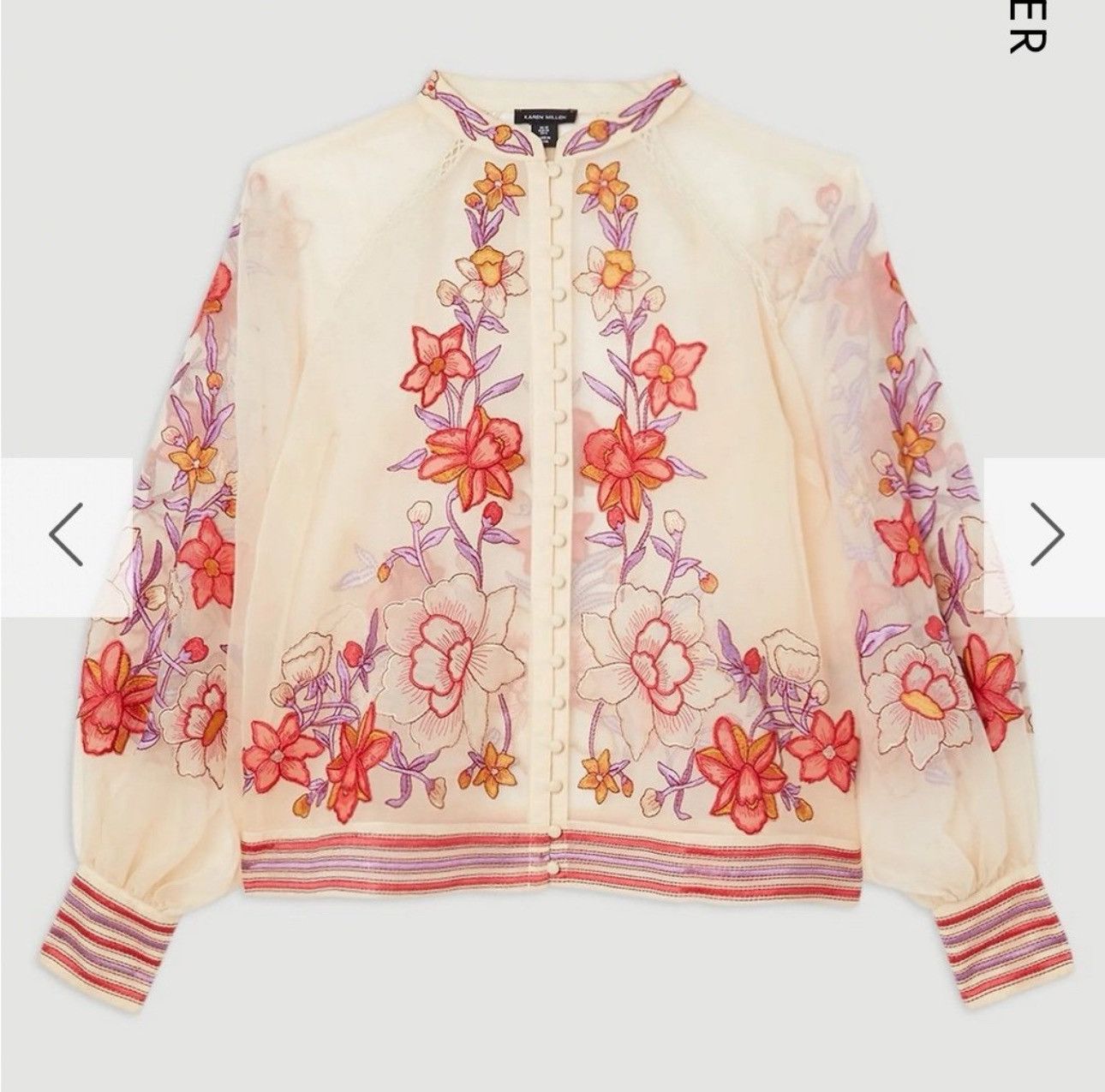 Karen Millen Floral Placed Embroidery Organdie Woven Blouse Size M / US 6-8 / IT 42-44 - 3 Thumbnail