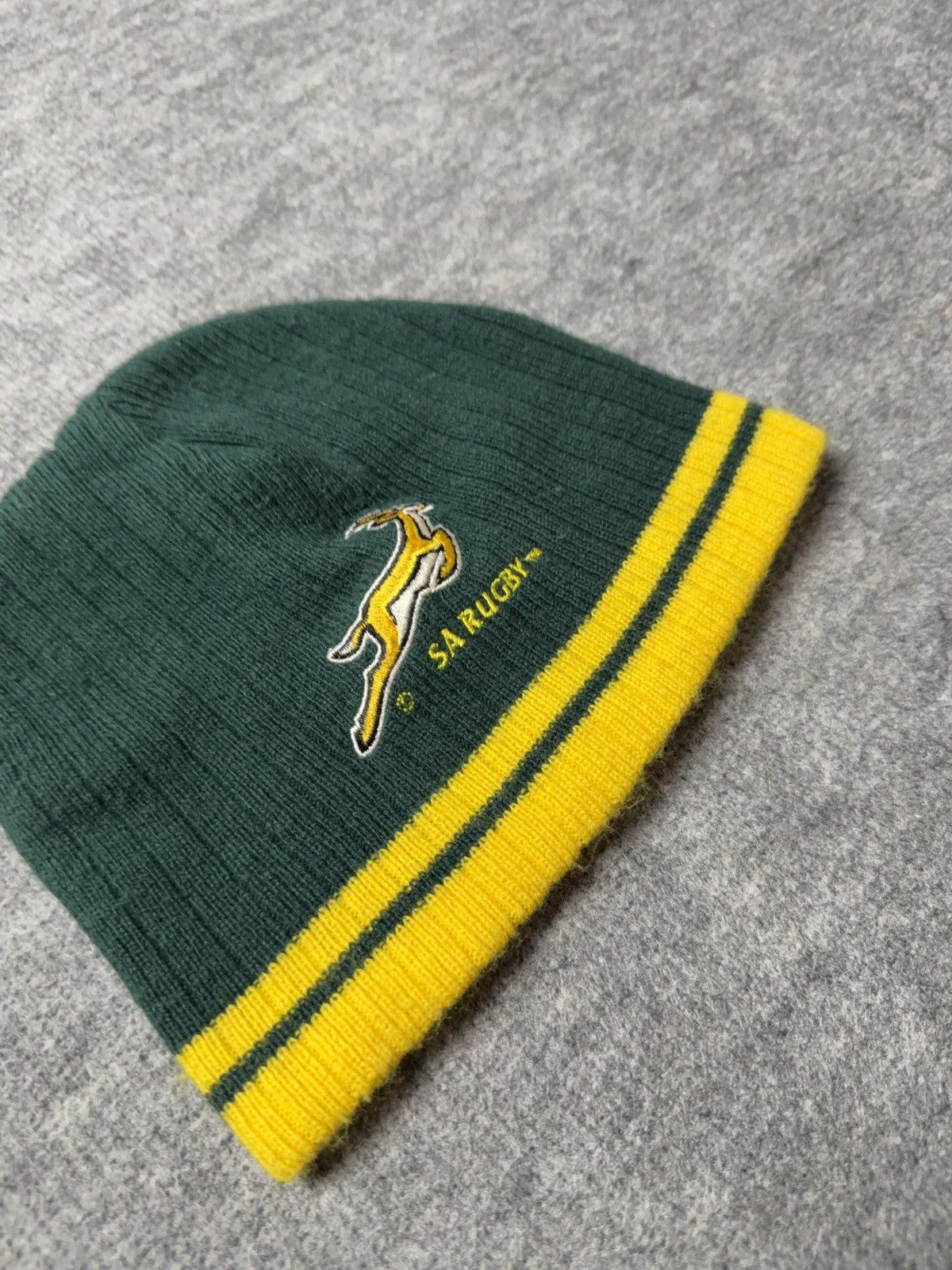 Vintage 00s South Africa Rugby Springboks Knit Beanie Green Yellow Size ONE SIZE - 2 Thumbnail