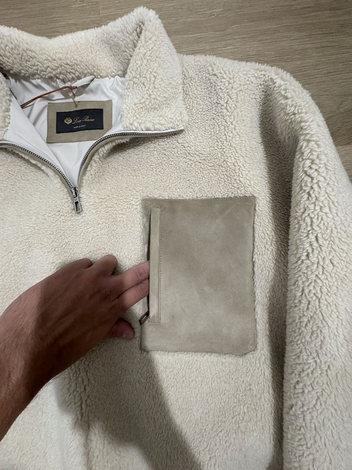 Loro Piana Loro Piana SUEDE-TRIMMED CASHMERE SILK-BLEND FLEECE HALF-ZIP Size US XL / EU 56 / 4 - 8 Thumbnail